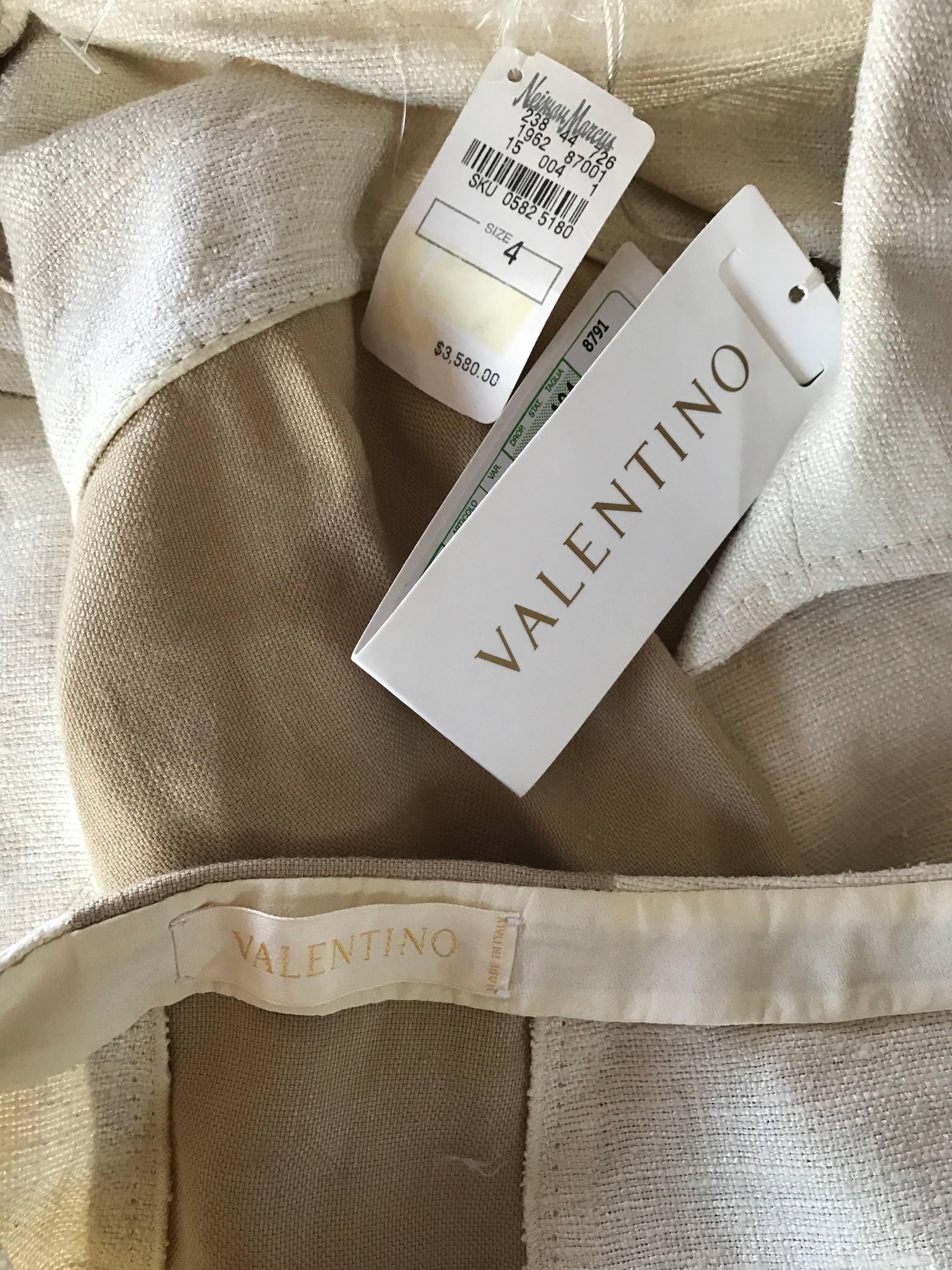 Brand New Valentino NWT $3, 600 Ivory + Beige Taupe 2004 Size 4 Silk Skirt Suit  For Sale 6