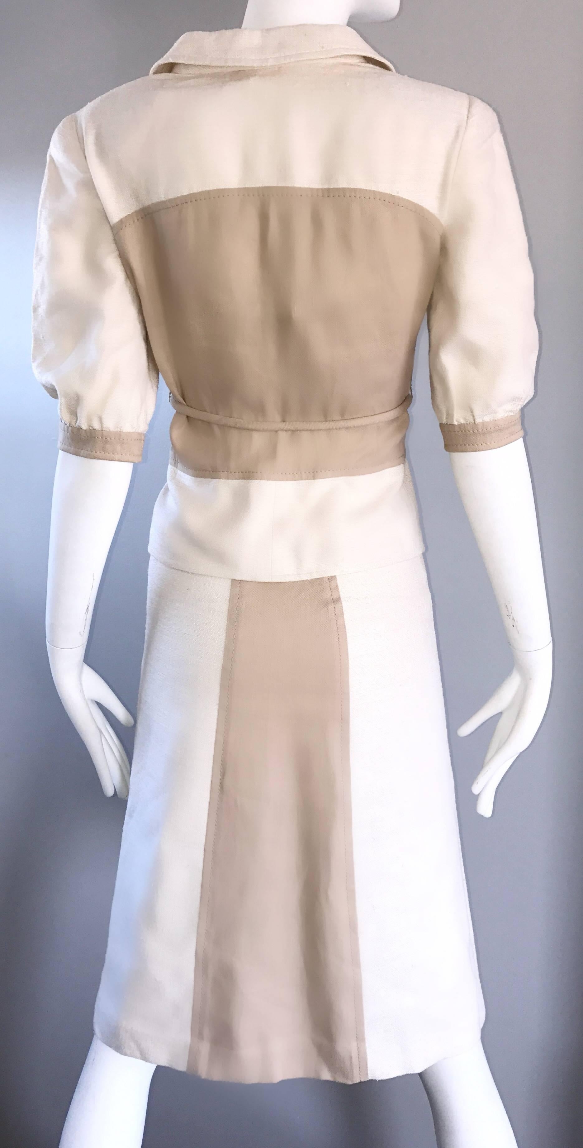 Brand New Valentino NWT $3, 600 Ivory + Beige Taupe 2004 Size 4 Silk Skirt Suit  For Sale 3