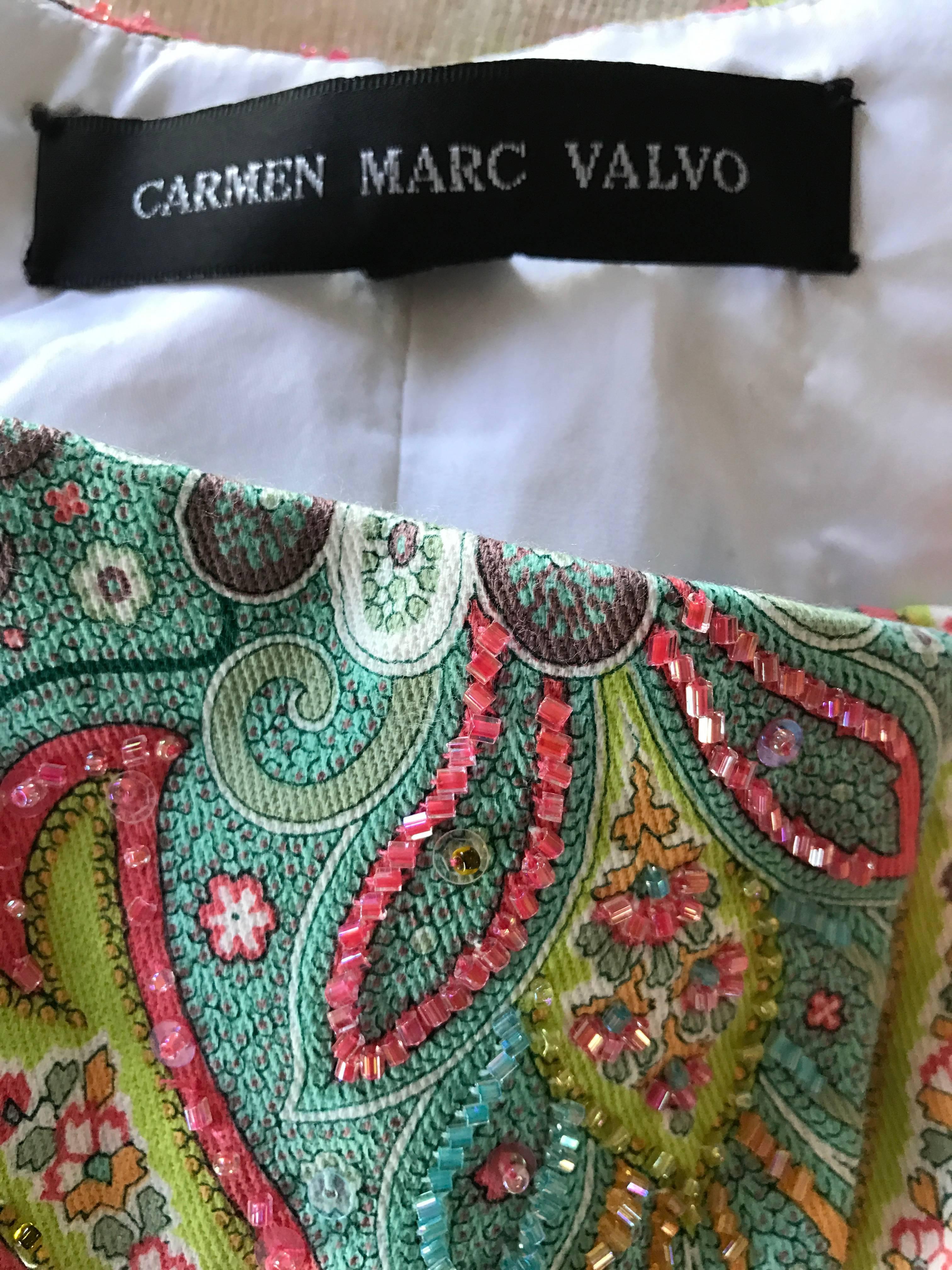 Carmen Marc Valvo - Magnifique pantalon à jambes évasées à taille basse entièrement perlé et à motif cachemire, années 1990 en vente 5