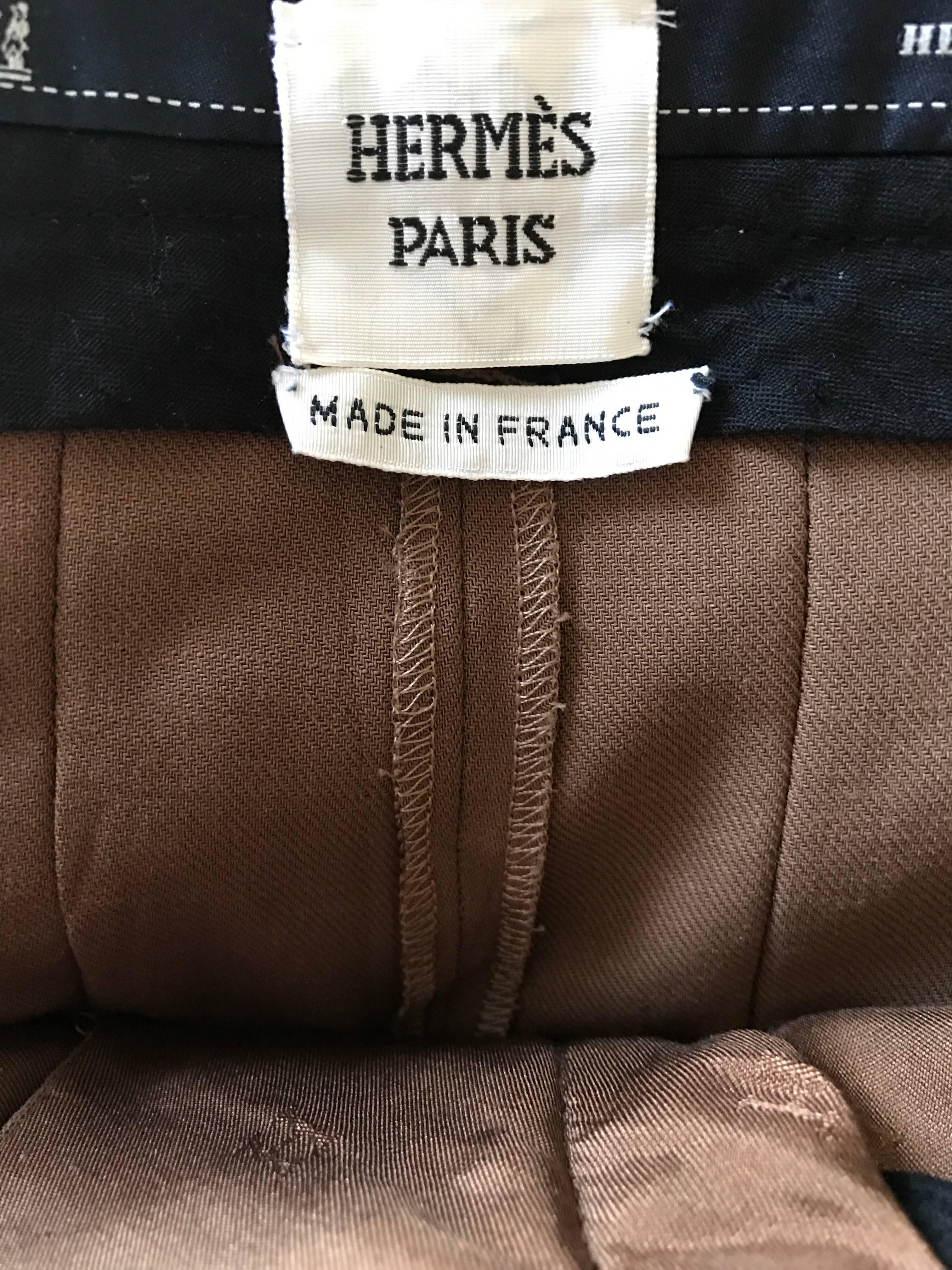 Pantalon de smoking vintage Hermès à jambes larges en laine vierge marron foncé, Taille 42, années 1990 en vente 4