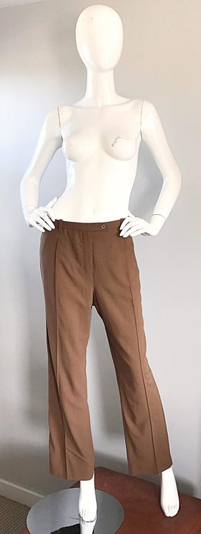 Vintage Hermes 1990s Tan Brown Wide Leg Smoking Trousers Virgin