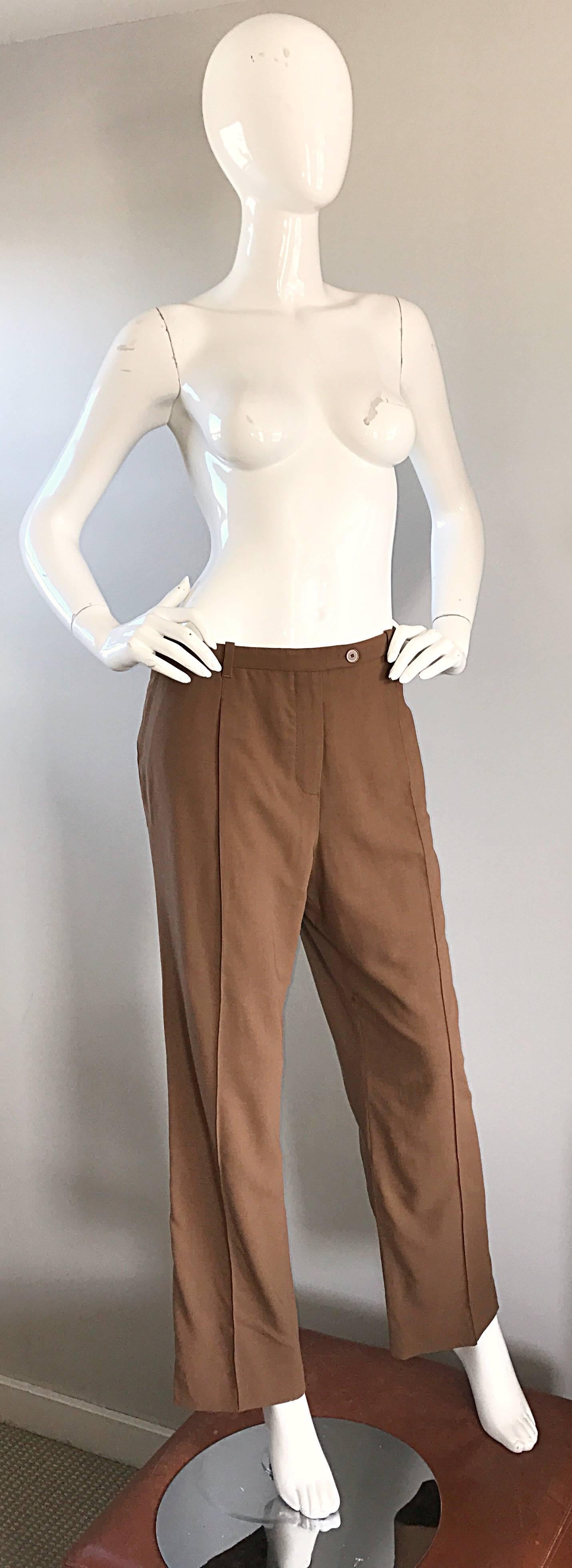 Pantalon de smoking vintage Hermès à jambes larges en laine vierge marron foncé, Taille 42, années 1990 Excellent état - En vente à San Diego, CA