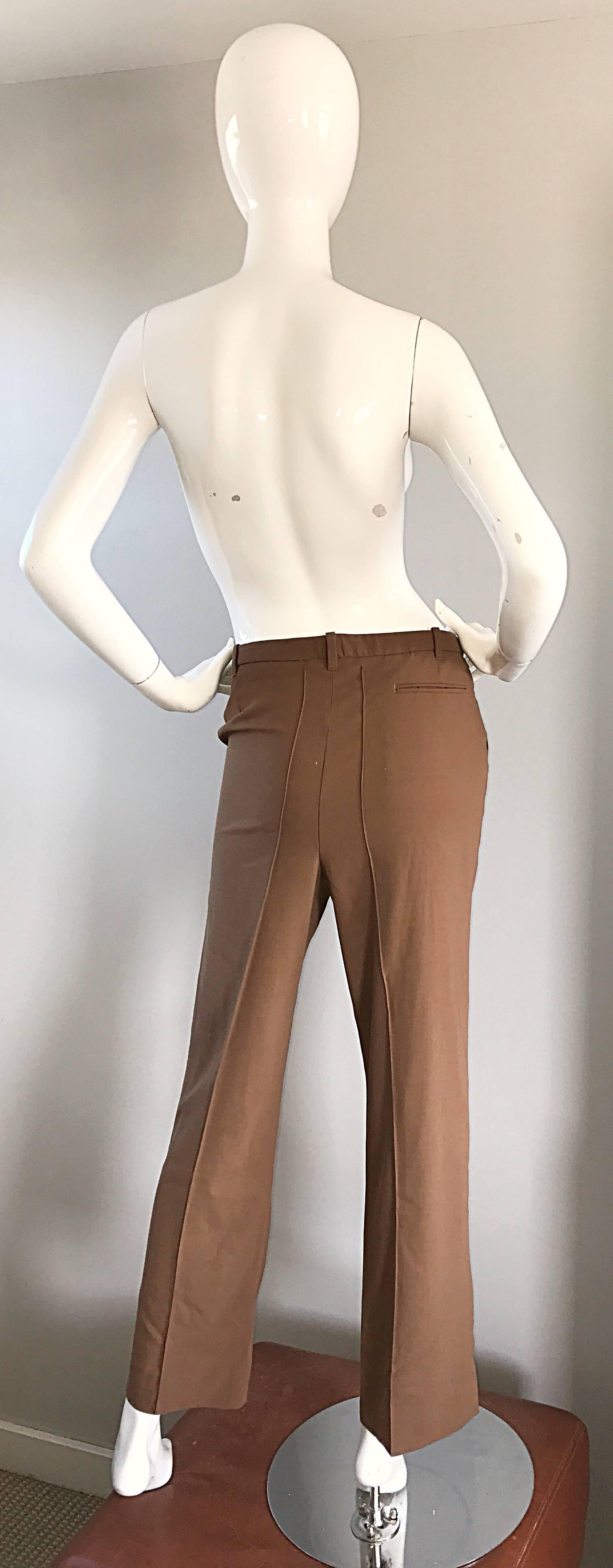 Pantalon de smoking vintage Hermès à jambes larges en laine vierge marron foncé, Taille 42, années 1990 Unisexe en vente