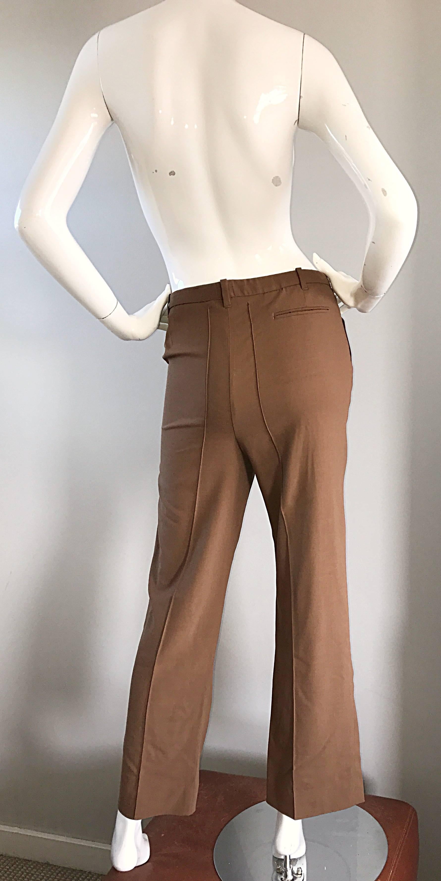 Pantalon de smoking vintage Hermès à jambes larges en laine vierge marron foncé, Taille 42, années 1990 en vente 2