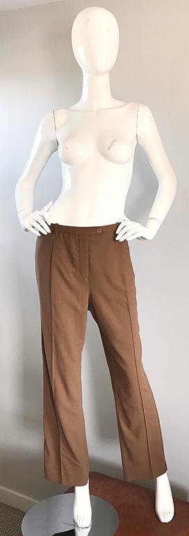 Vintage Hermes 1990s Tan Brown Wide Leg Smoking Trousers Virgin