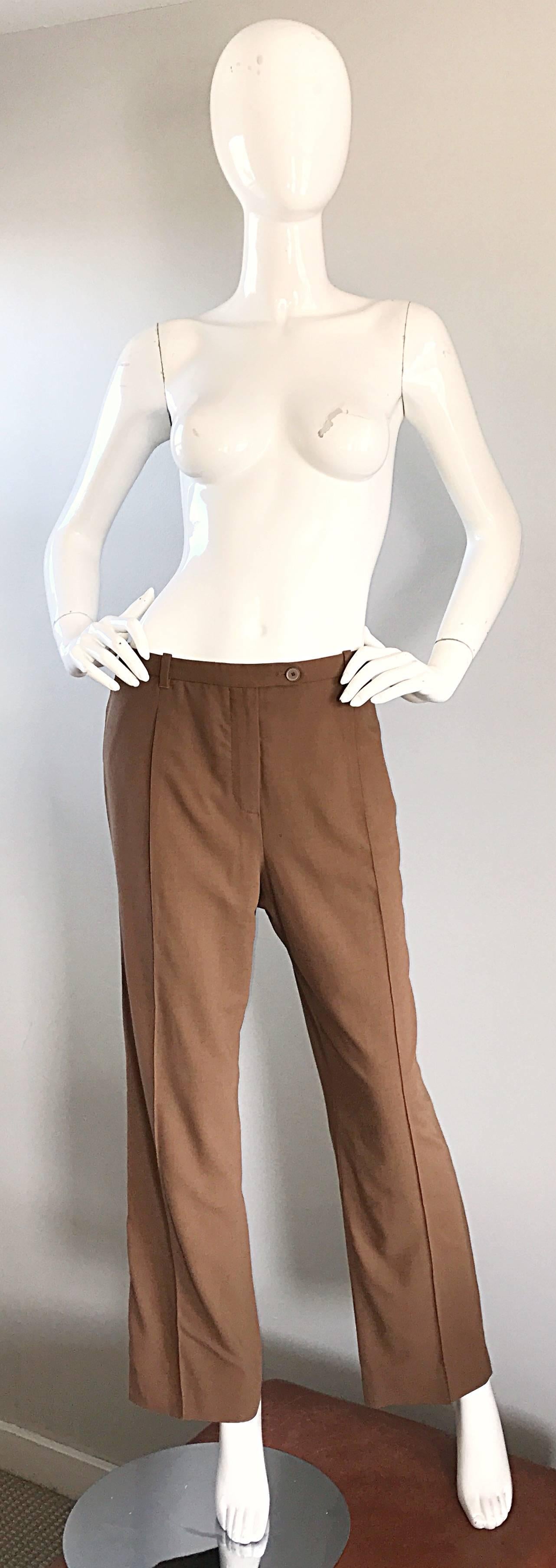 Pantalon de smoking vintage Hermès à jambes larges en laine vierge marron foncé, Taille 42, années 1990 en vente 3
