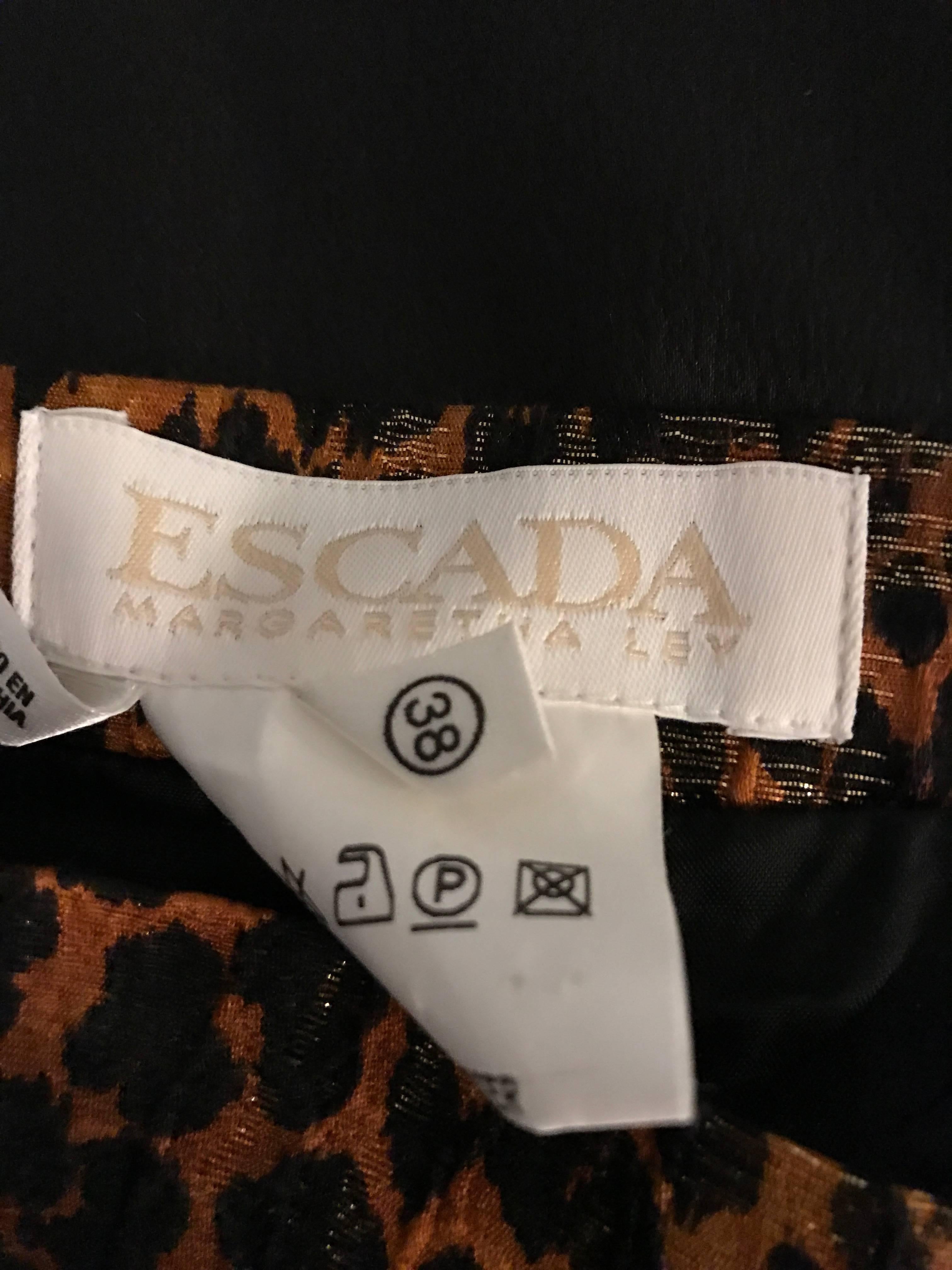 Vintage Escada Margaretha Ley Silk Leopard Print + Gold High Waist Pencil Skirt For Sale 2