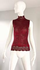 Vintage Kenzo 1990s Asian Inspired Butterfly Flower Crochet Knit Merlot Red Top