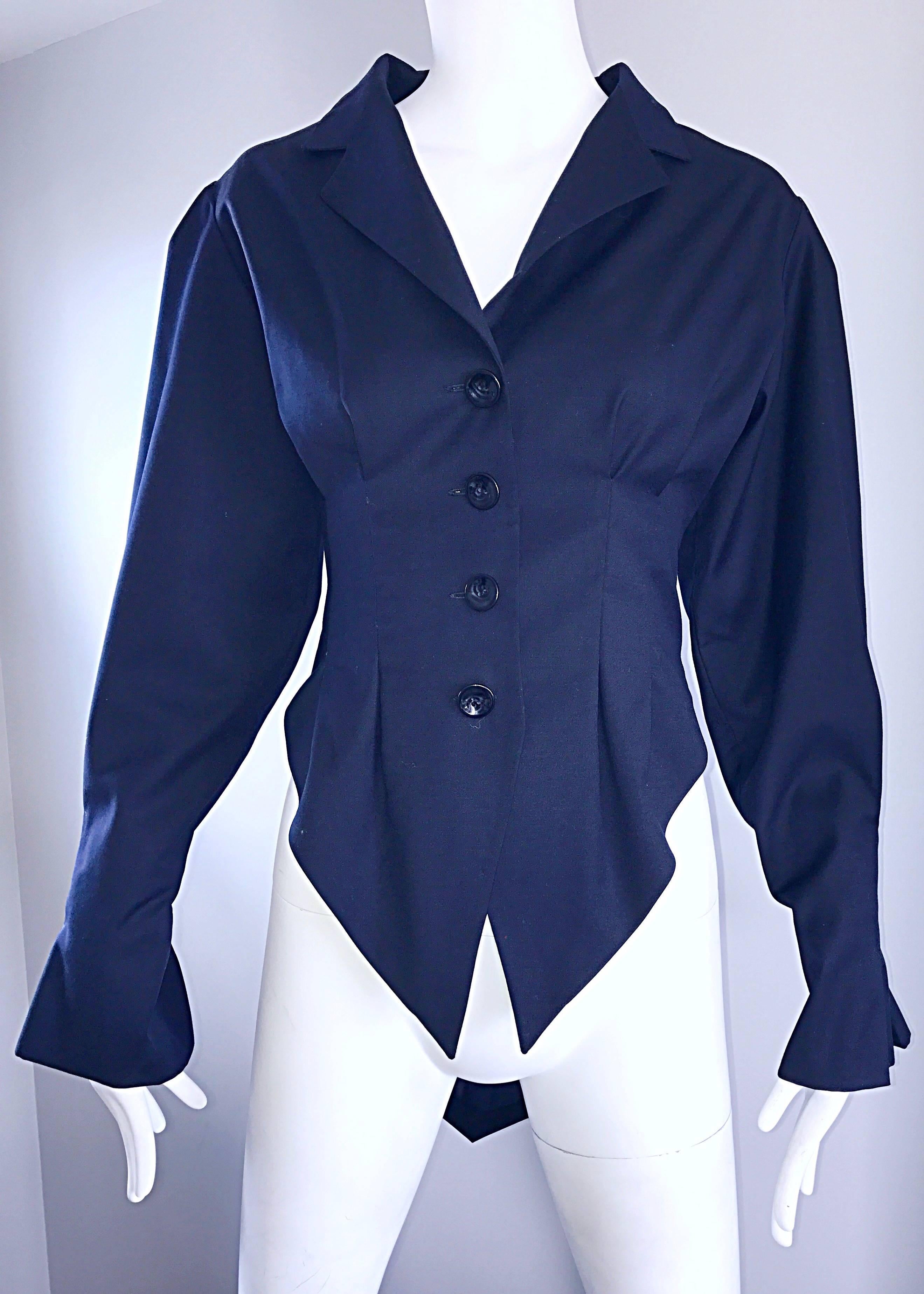 Women's Rubin Singer Midnight Blue 2008 Avant Garde Asymmetrical Dinner Tux Tail Jacket  For Sale