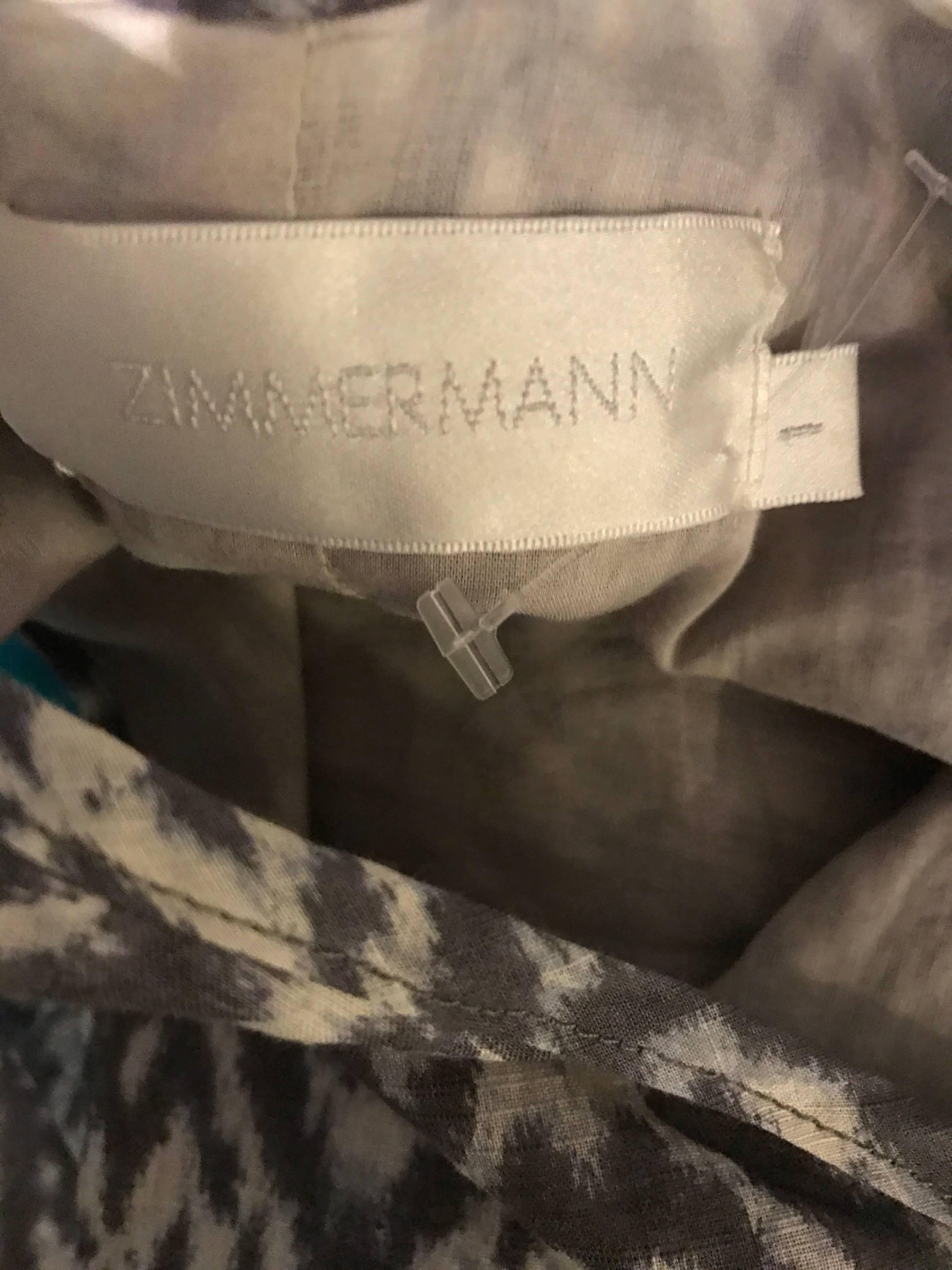 New Zimmermann Grey Lilac and White Ikat Print Chic Cotton Maxi Dress  2