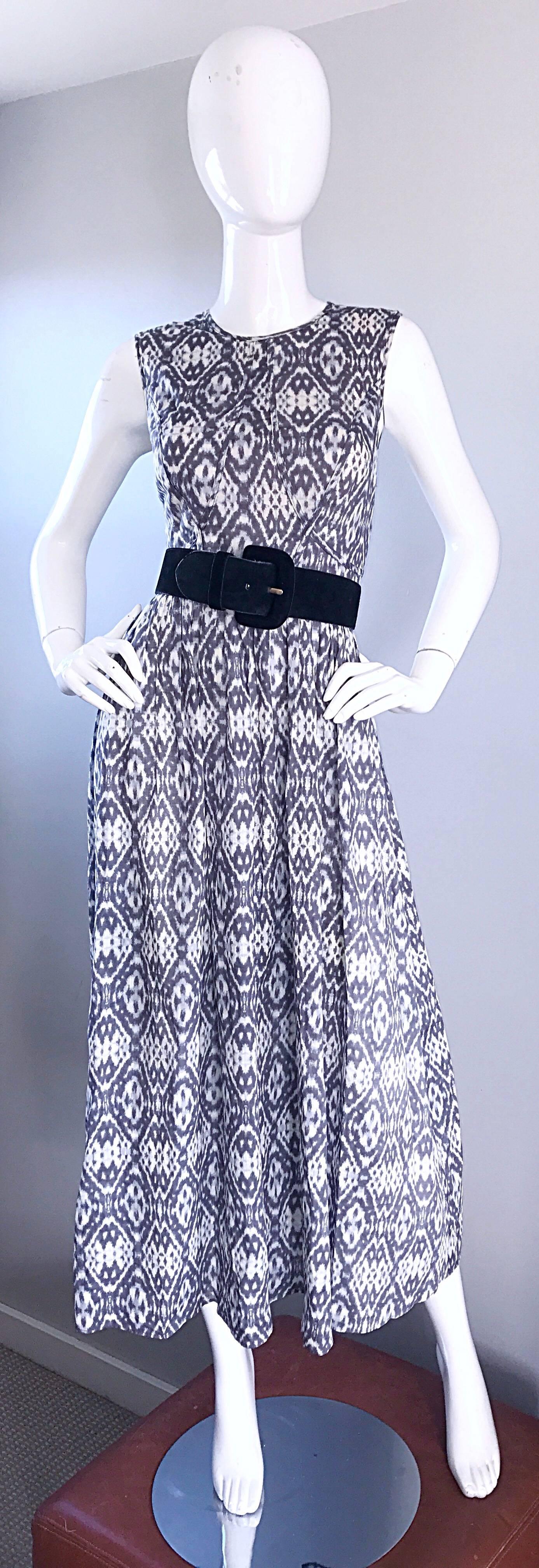 Gray New Zimmermann Grey Lilac and White Ikat Print Chic Cotton Maxi Dress 