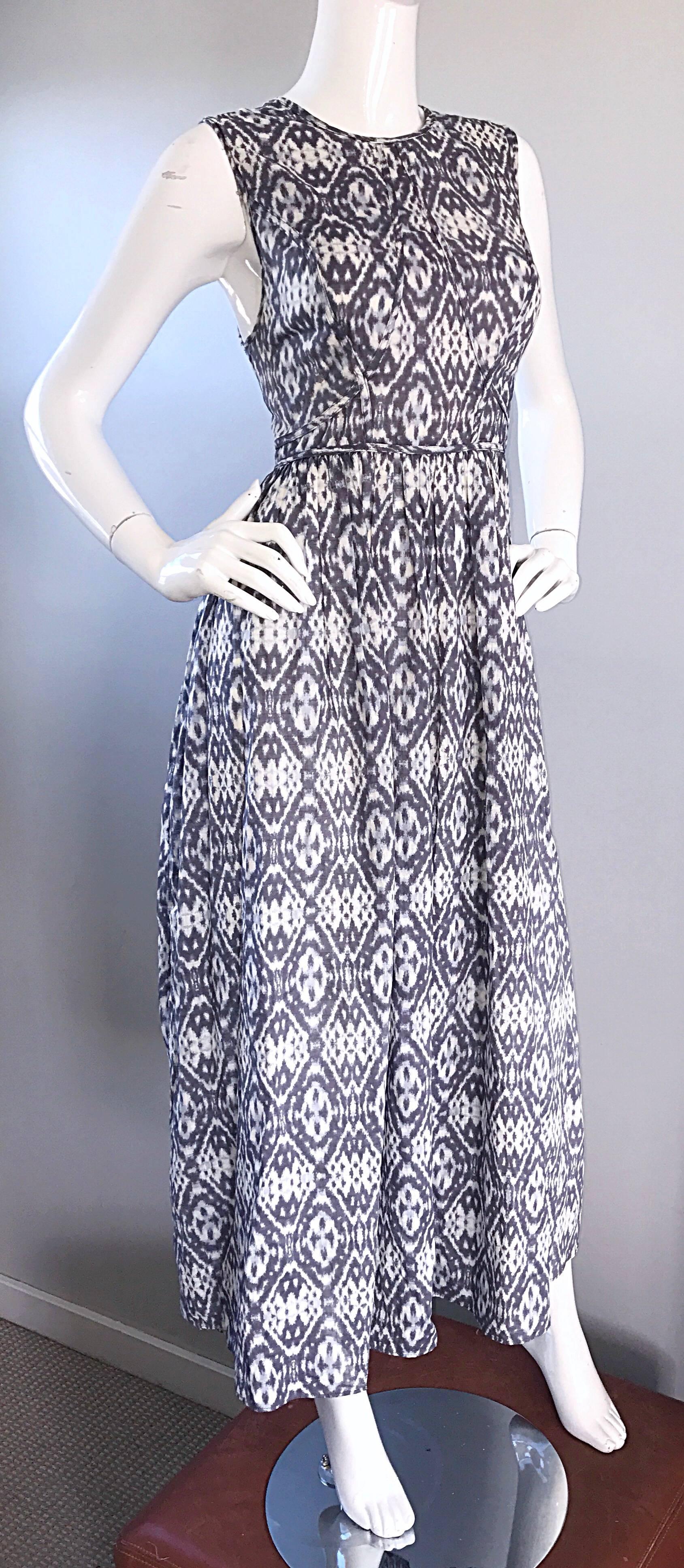 New Zimmermann Grey Lilac and White Ikat Print Chic Cotton Maxi Dress  In New Condition In San Diego, CA