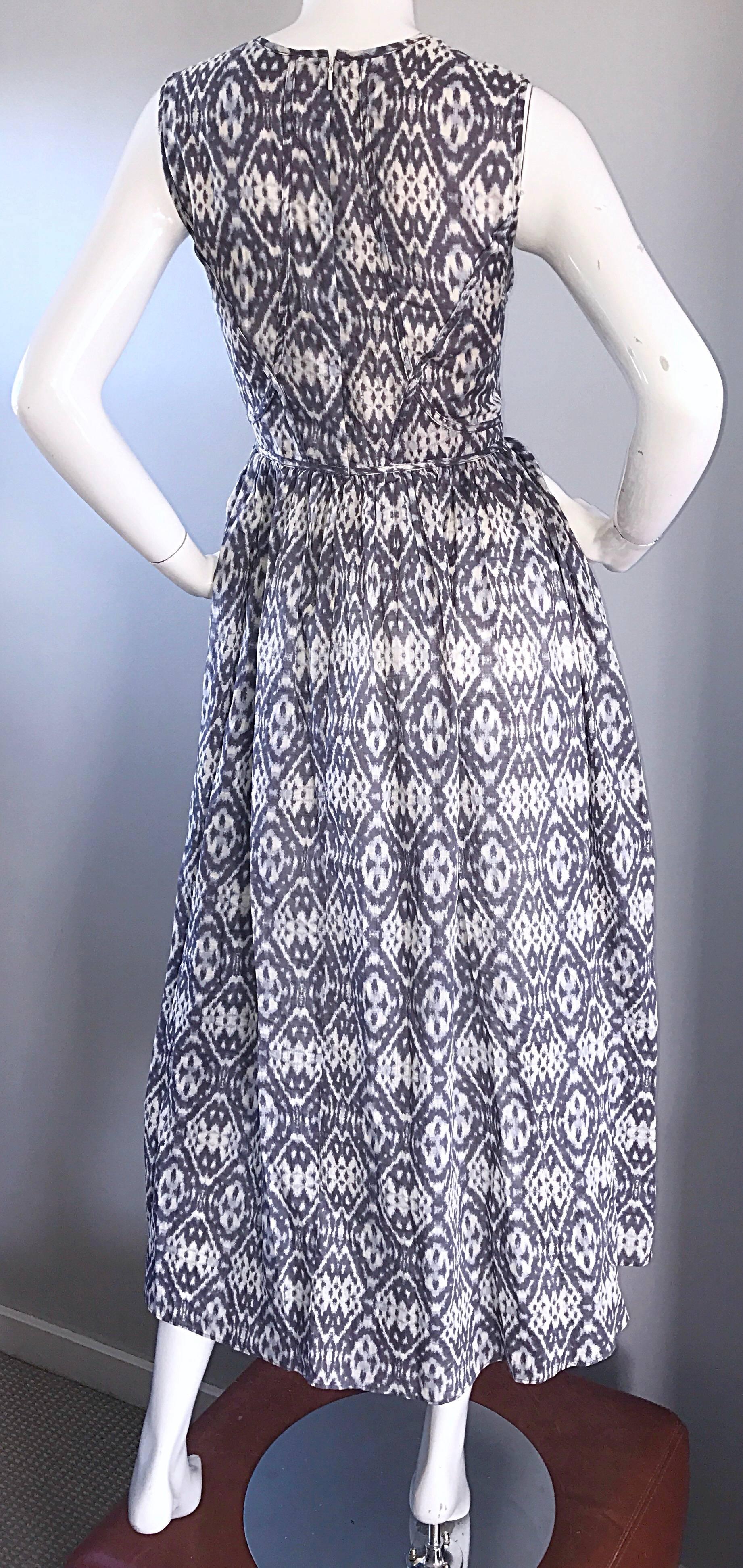 Women's New Zimmermann Grey Lilac and White Ikat Print Chic Cotton Maxi Dress 