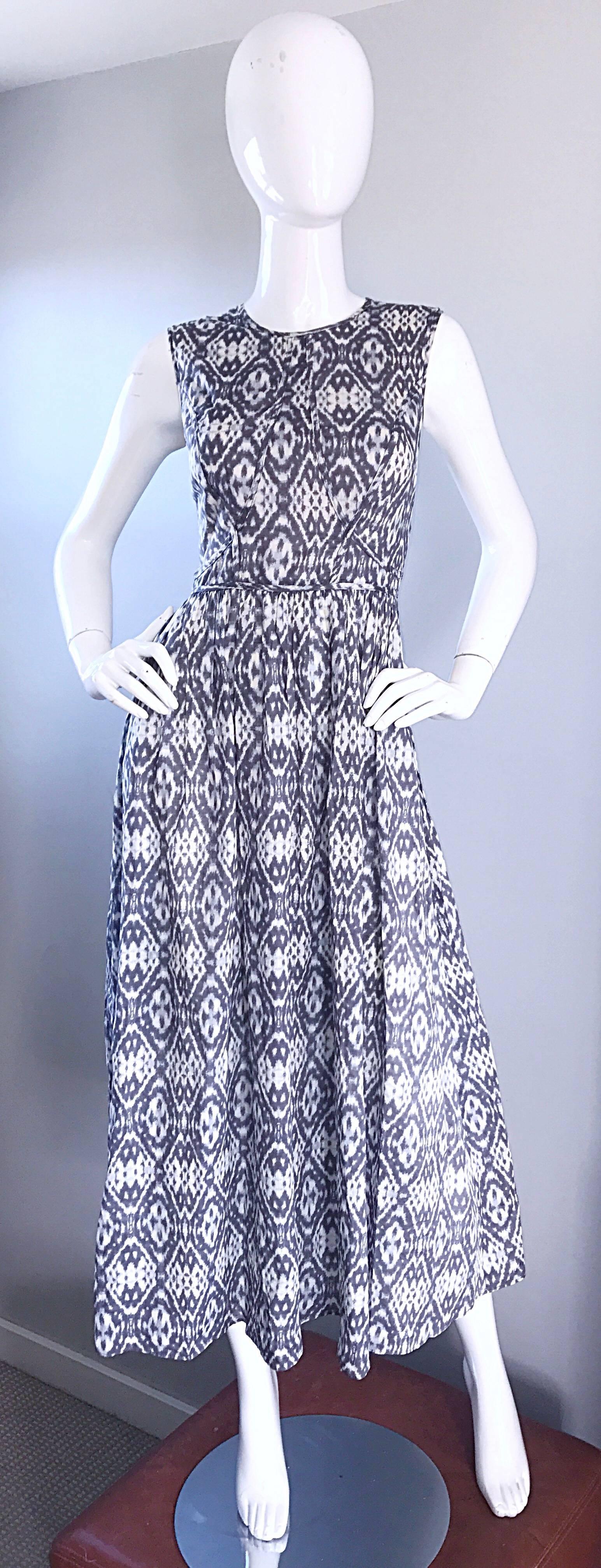 New Zimmermann Grey Lilac and White Ikat Print Chic Cotton Maxi Dress  1