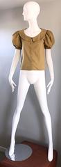 Rare 1970s Willi Smith Khaki Tan Cotton Puff Sleeve Avant Garde Vintage Blouse
