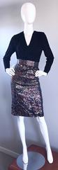 Vintage Louisa Nevins Black Jersey Colorful Sequin 1990s Bodycon Belted Dress