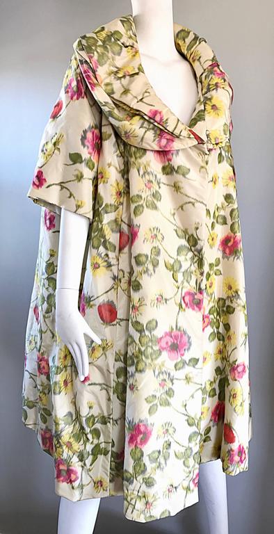 Beautiful 1950s Lillie Rubin Floral Silk Vintage Trapeze ...
