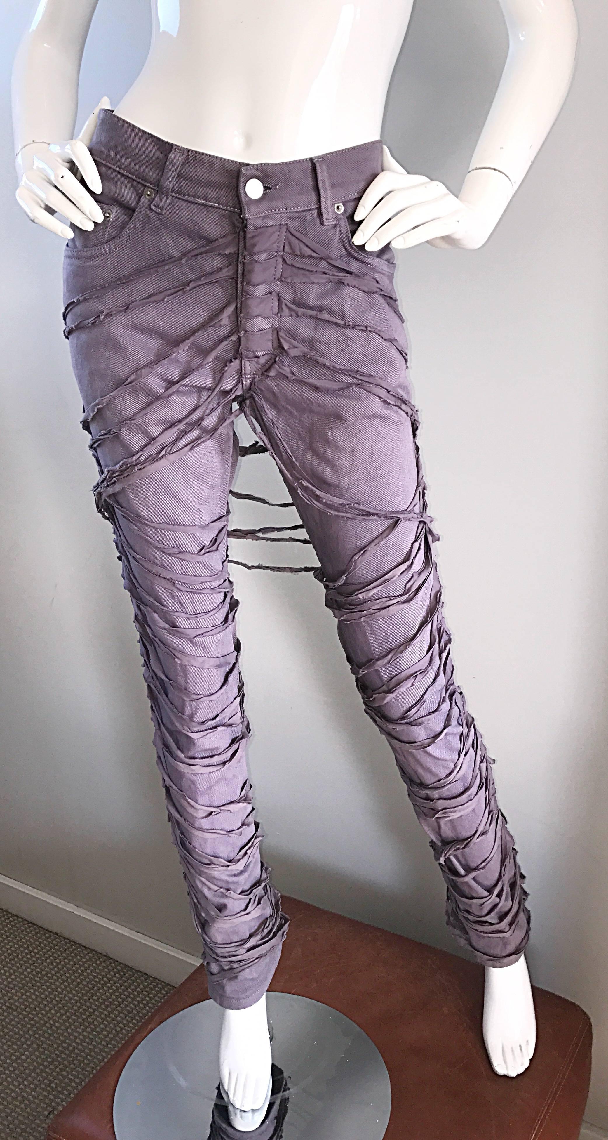 Gray Helmut Lang Mummy Bondage Lilac Grey Unisex Runway Jeans Pants, A/W 2004  