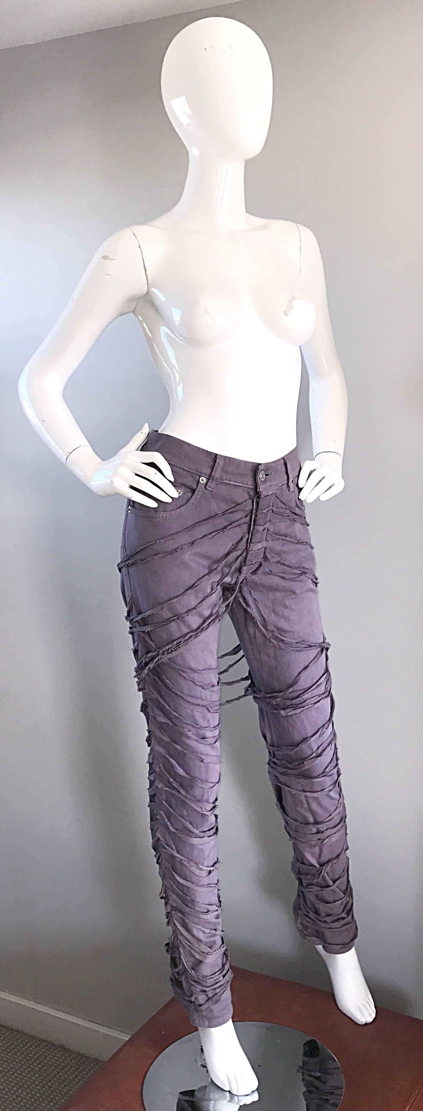 Helmut Lang Mummy Bondage Lilac Grey Unisex Runway Jeans Pants, A/W 2004   In Excellent Condition In San Diego, CA