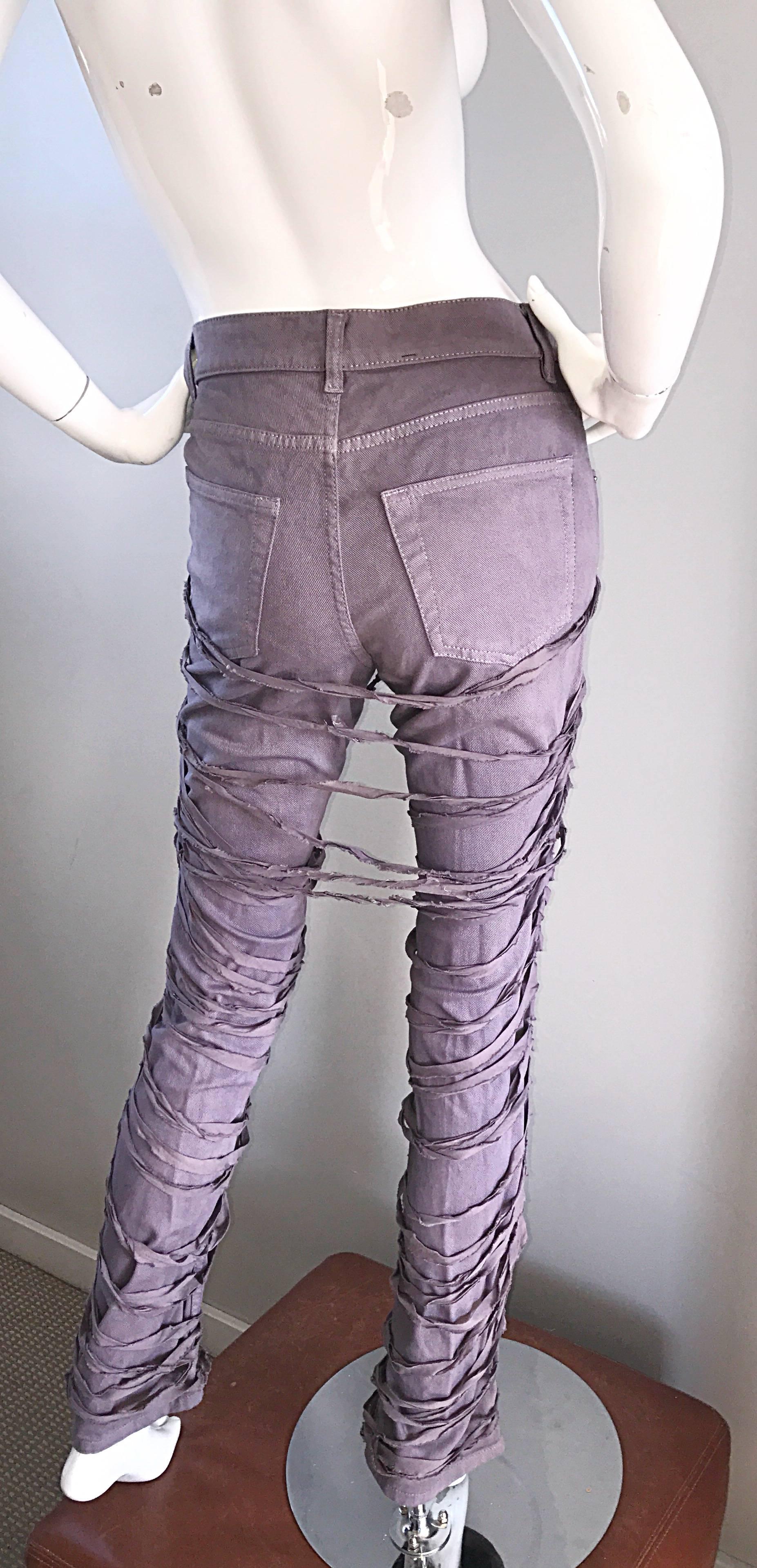 Helmut Lang Mummy Bondage Lilac Grey Unisex Runway Jeans Pants, A/W 2004   1