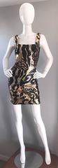 1990s Oleg Cassini Gold Black Rose Gold Sequin Animal Print Bodycon 90s Dress