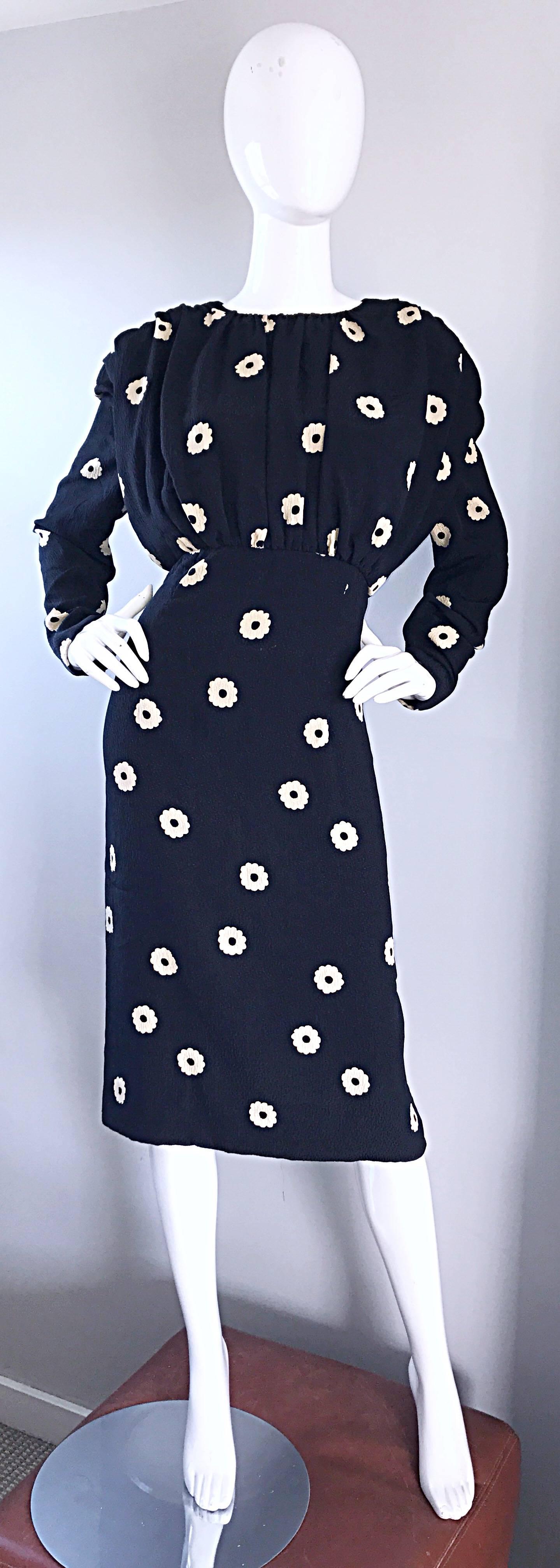 Pauline Trigere For Neiman Marcus Larger Size Vintage Black and White Silk Dress For Sale 4