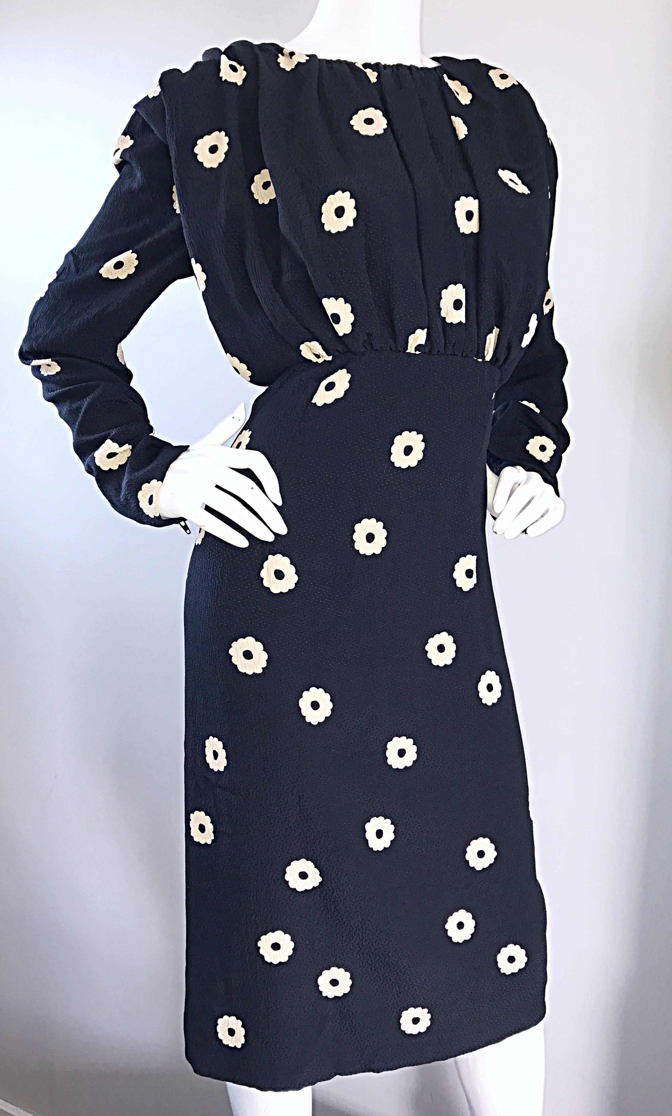 Pauline Trigere For Neiman Marcus Larger Size Vintage Black and White Silk Dress For Sale 3