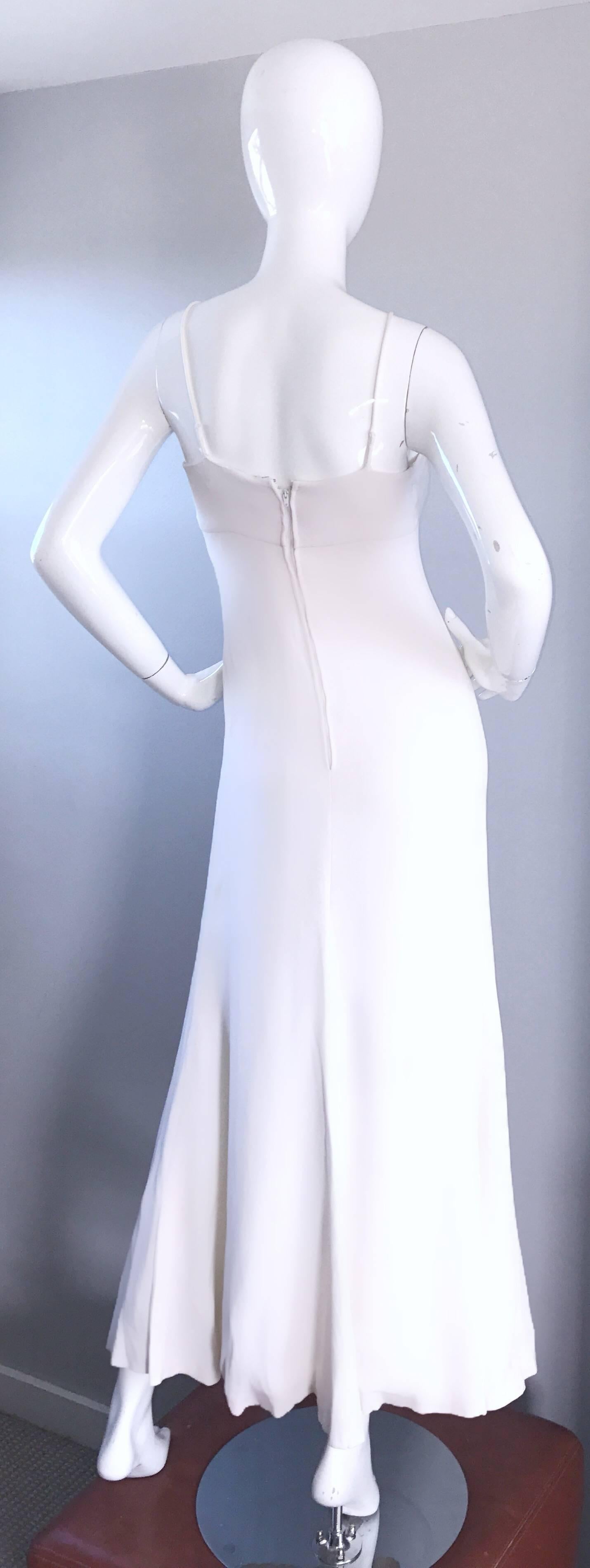 Gray Oscar de la Renta 1970s Exceptional Vintage White Crepe Rhinestone Dress / Gown
