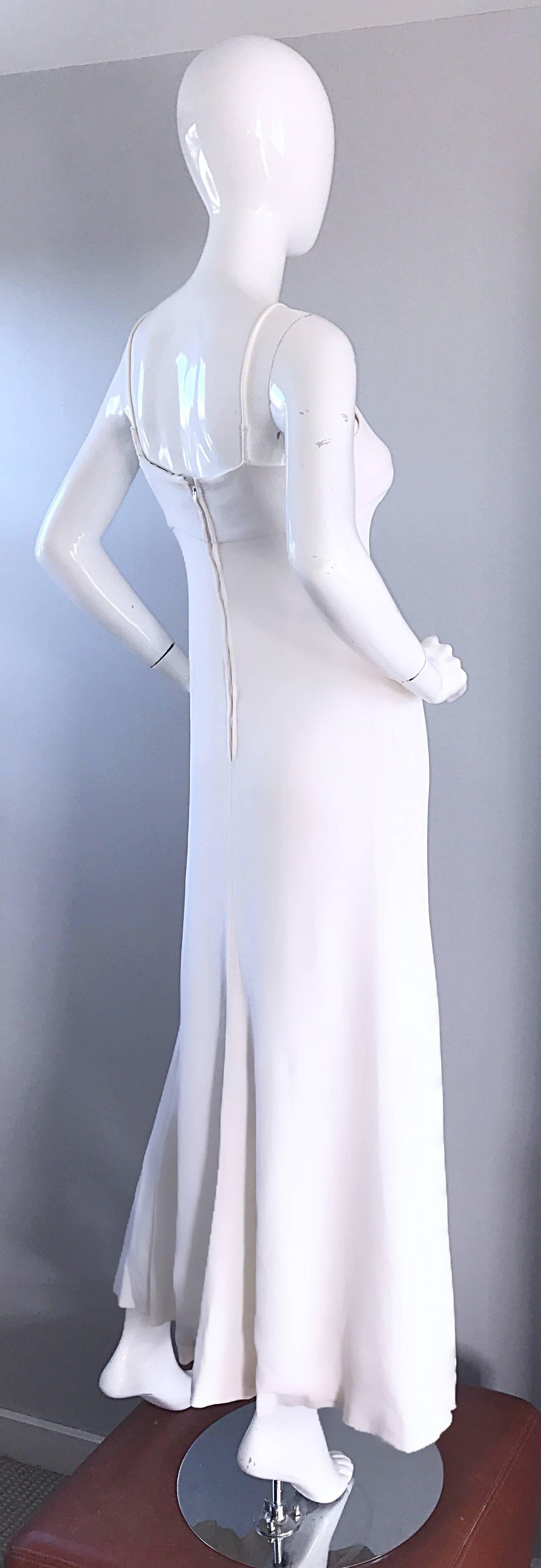 Oscar de la Renta 1970s Exceptional Vintage White Crepe Rhinestone Dress / Gown 2
