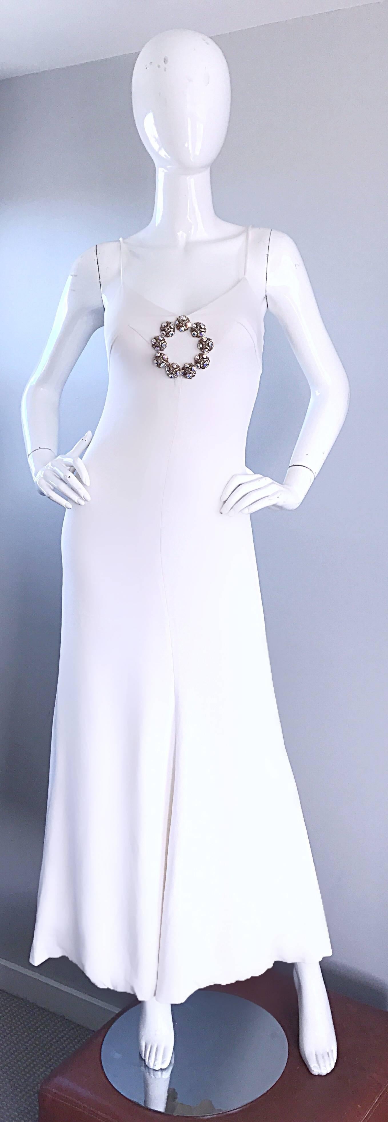 Oscar de la Renta 1970s Exceptional Vintage White Crepe Rhinestone Dress / Gown 3