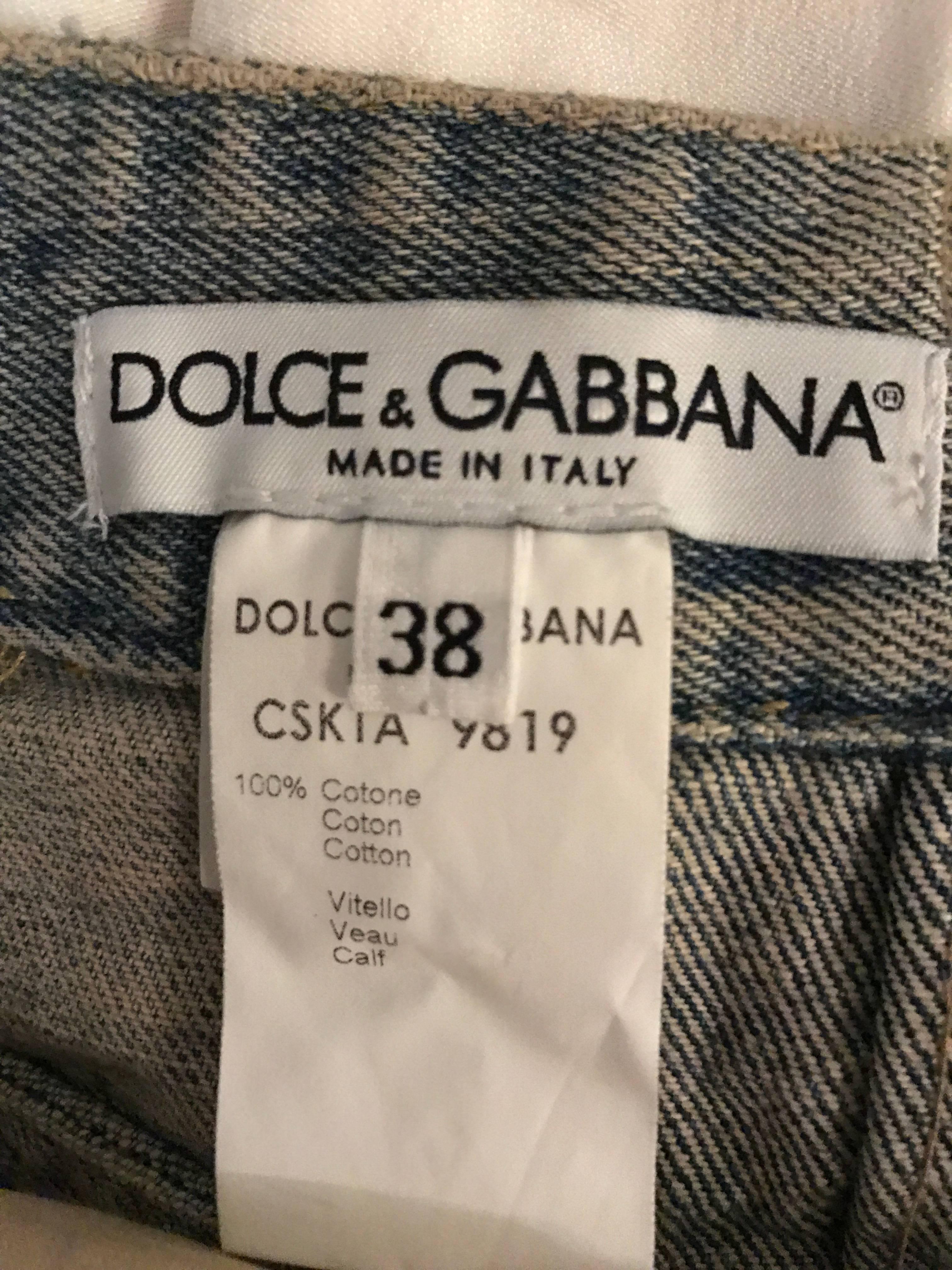 1990s Dolce and Gabbana Denim + Suede Leather 90s Vintage Distressed Mini Skirt 2