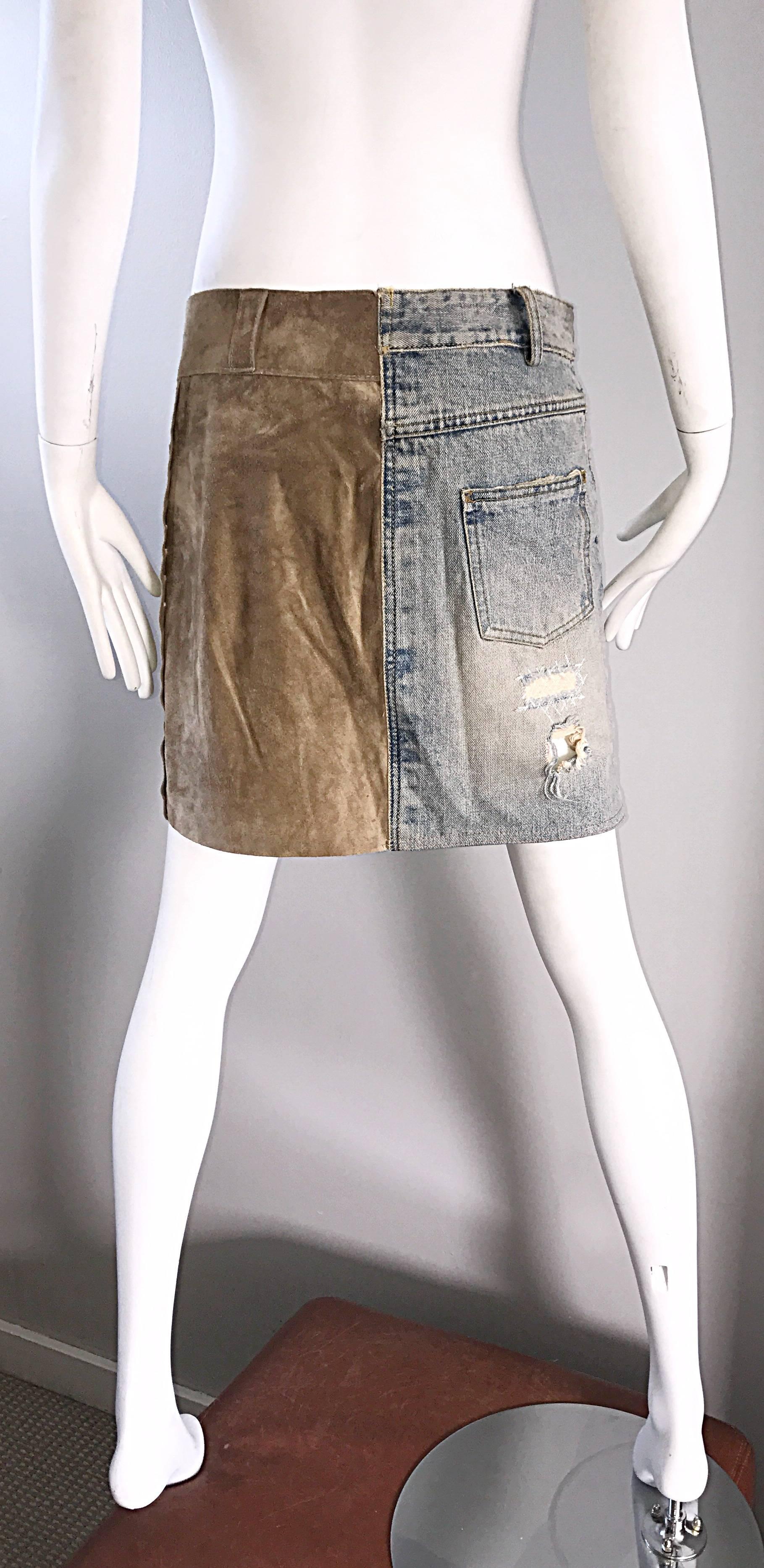metallic denim skirt