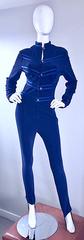 Vintage Tadashi Shoji Marineblauer, militärisch inspirierter Steigbügel-Overall, Vintage, Anfang der 1990er Jahre