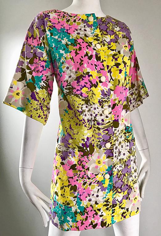 Chic 1960s Tori Richard for I Magnin Colorful Vintage Mini Dress or