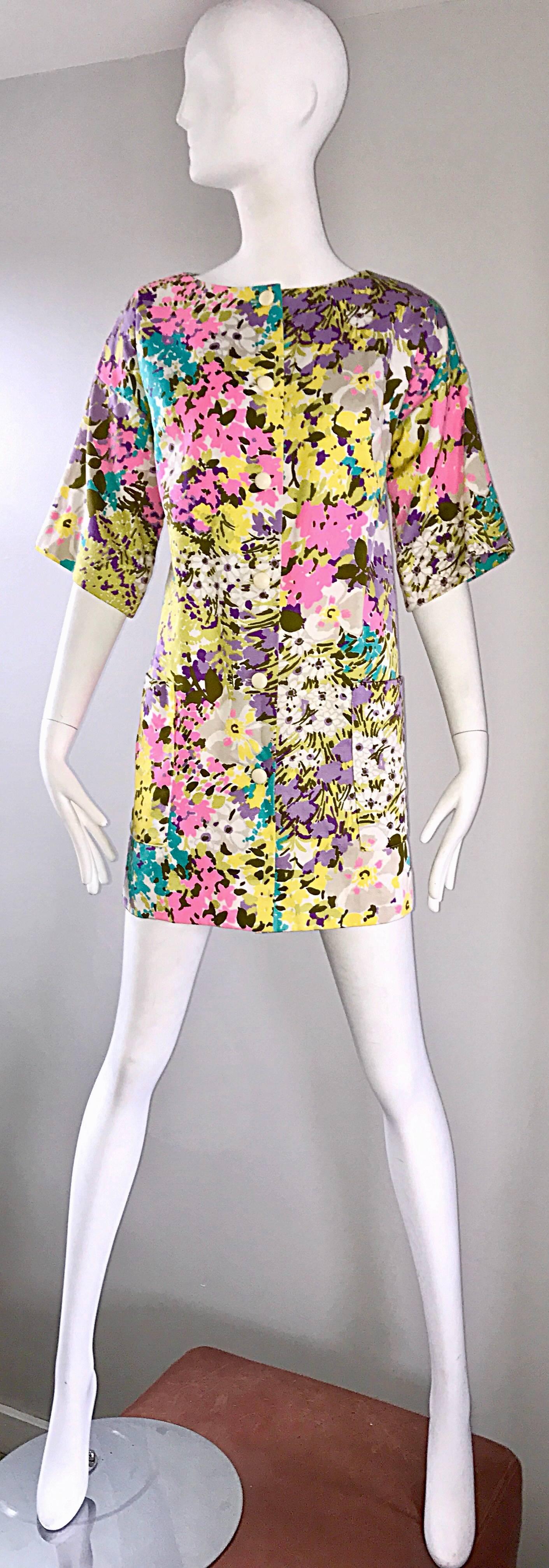 Schickes 1960er Tori Richard für I Magnin Buntes Vintage Minikleid oder Swing Jacke im Angebot 4