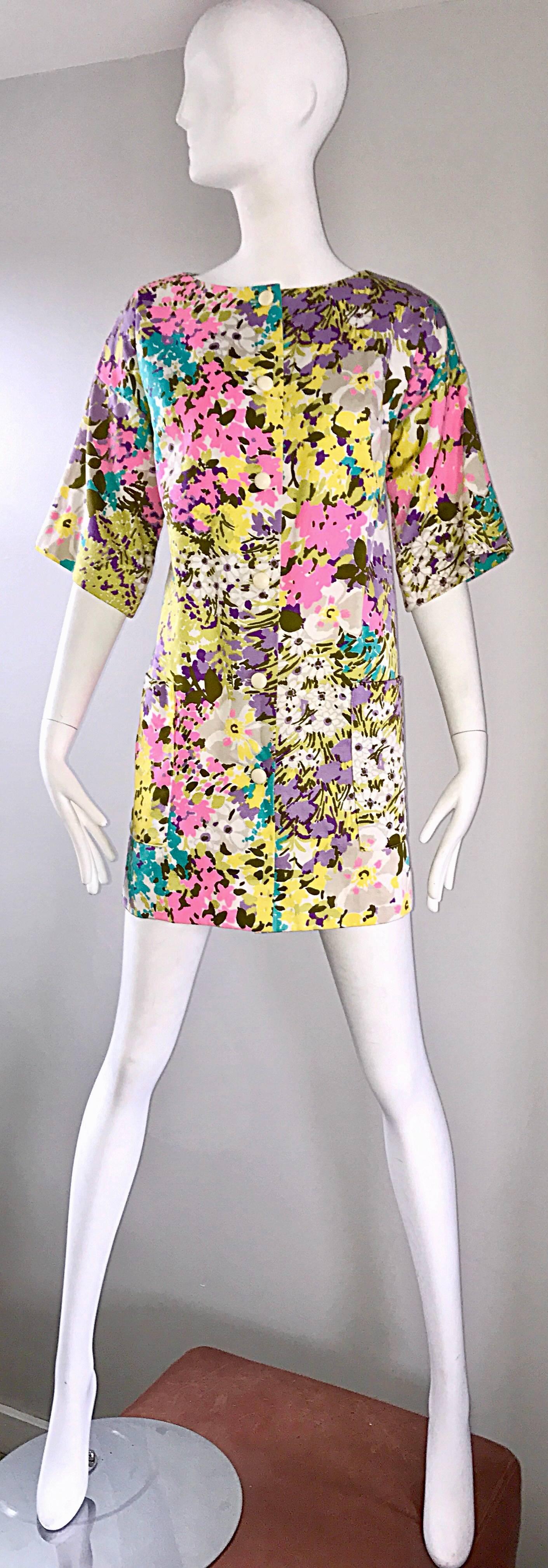 Chic 1960s Tori Richard for I Magnin Colorful Vintage Mini Dress or Swing Jacket For Sale 1