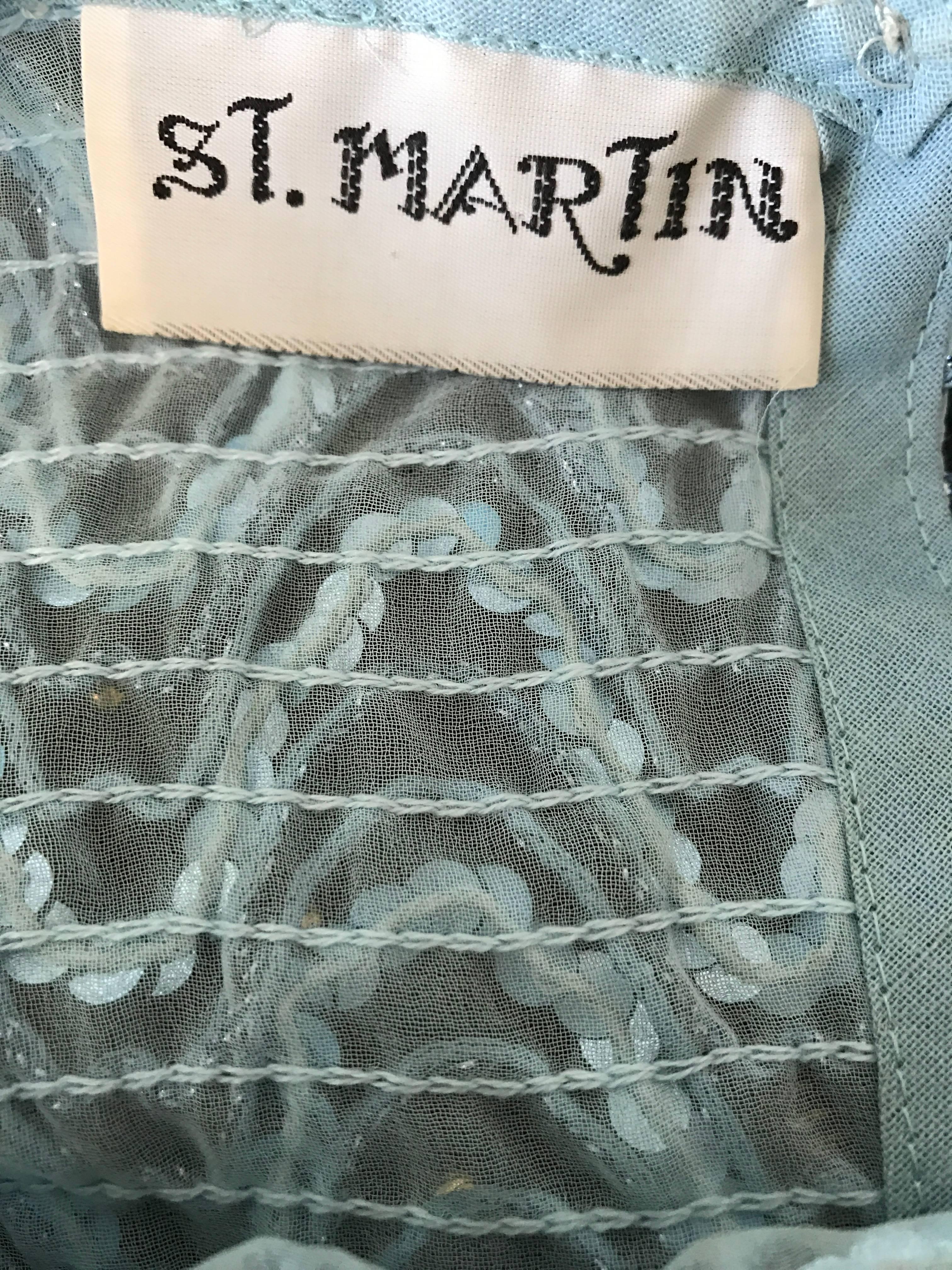 Amazing Vintage Jeanette Kastenberg for St Martin Ice Blue Sequin Silk Disco Top For Sale 3
