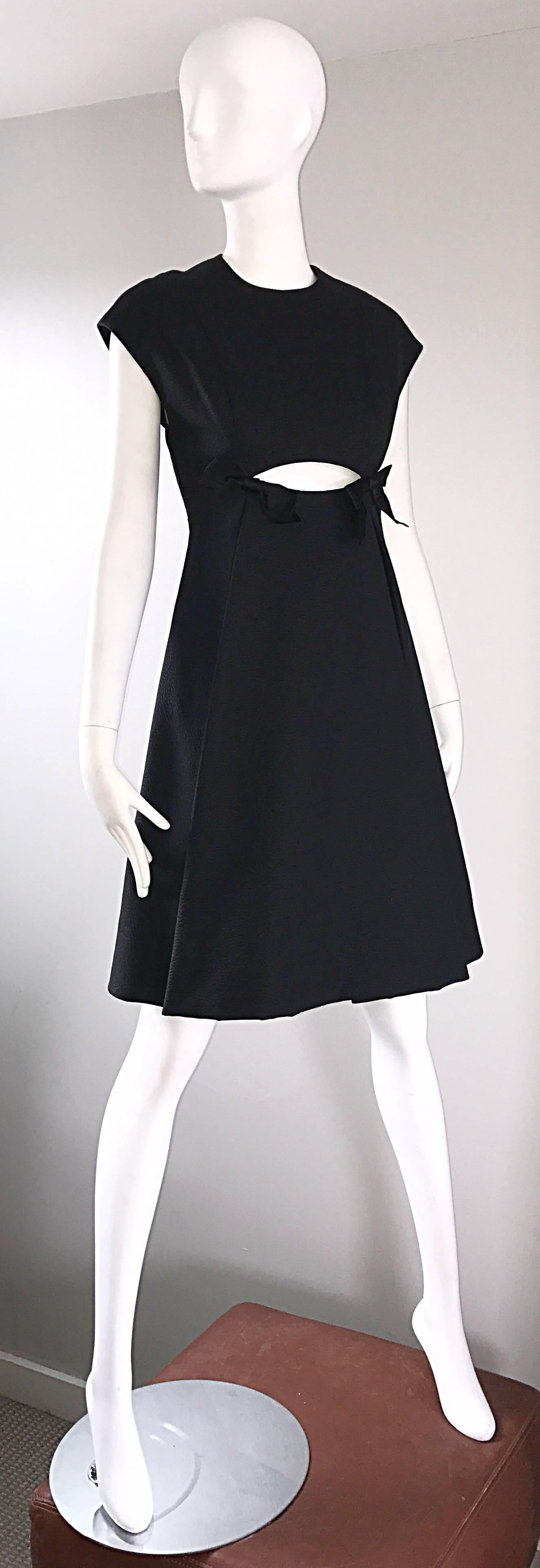 Women's Geoffrey Beene 1960s Rare Black Silk Cut - Out Space Age A - Line Vintage Dress For Sale