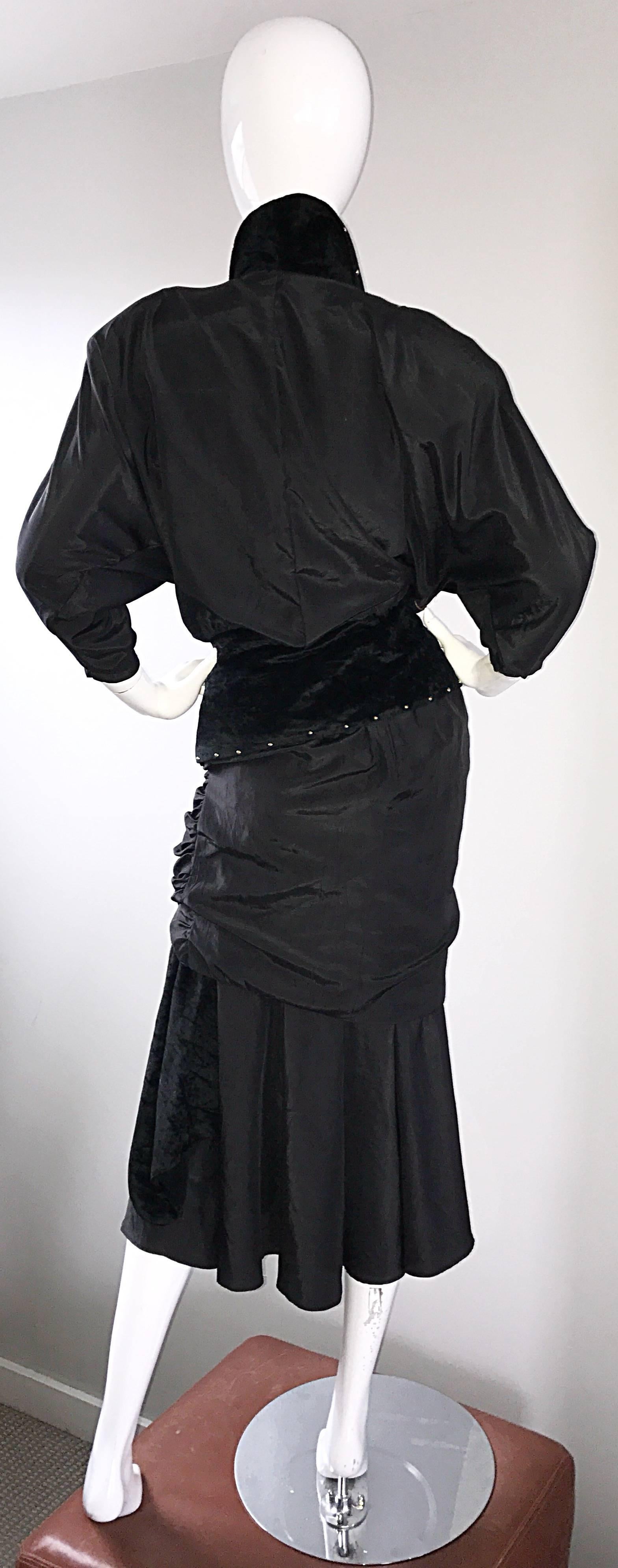 Amazing Vintage Eccetera Made in Italy Black 80s Avant Garde Jacket & Skirt Suit 3