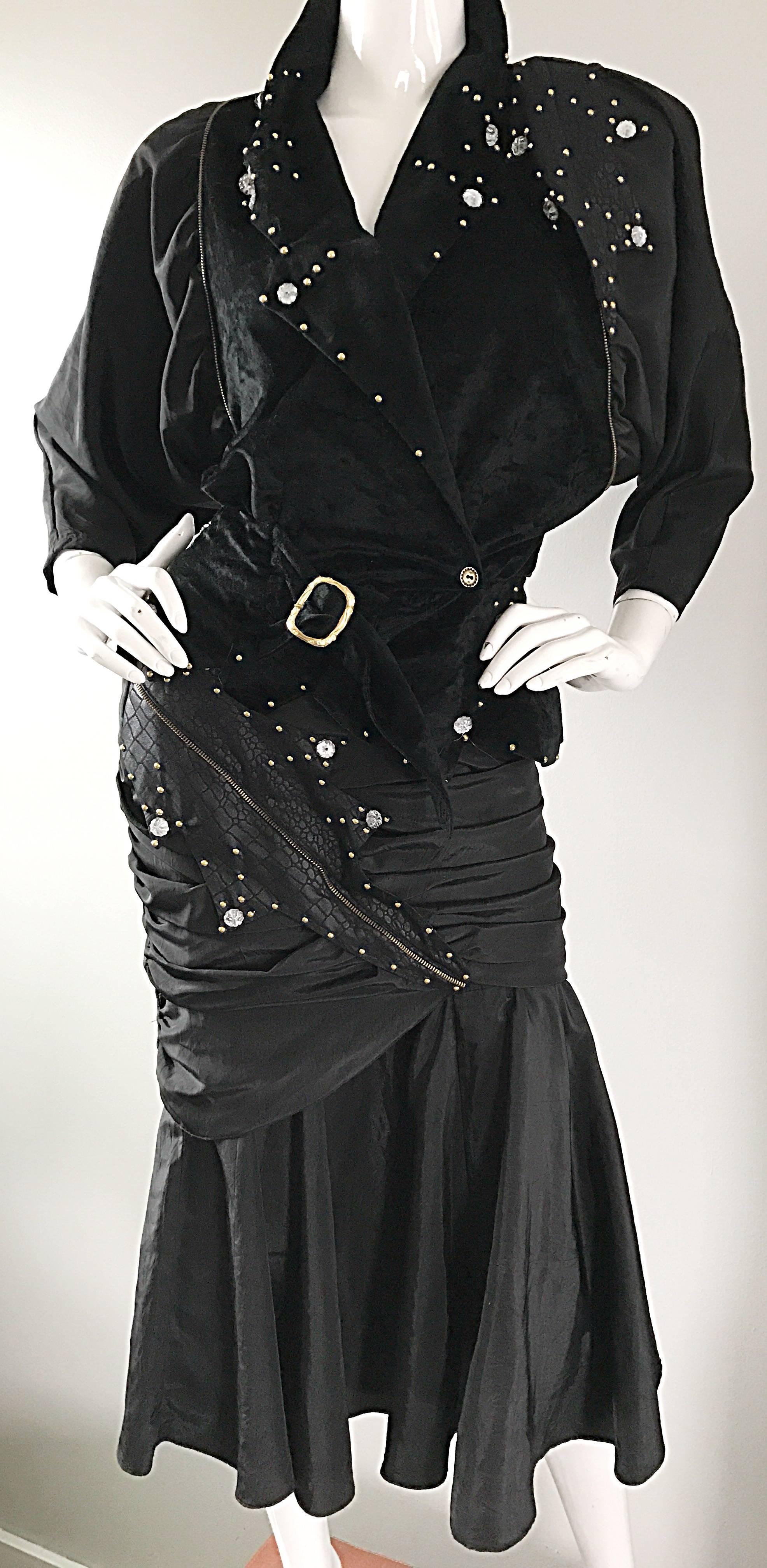 Amazing Vintage Eccetera Made in Italy Black 80s Avant Garde Jacket & Skirt Suit 5