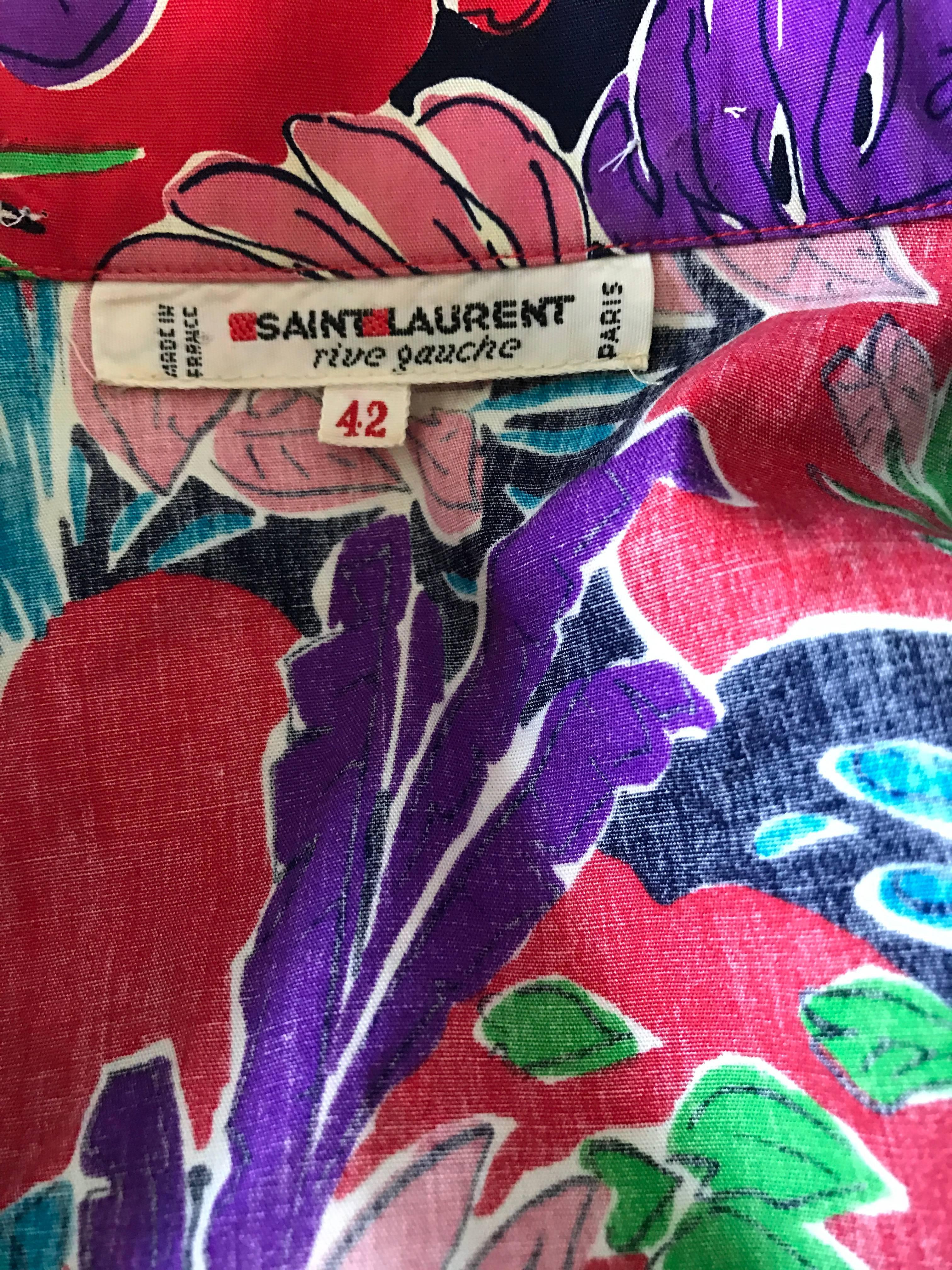 Vintage Yves Saint Laurent Rive Gauche YSL Tropical Print Bishop Sleeve Blouse  For Sale 2