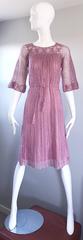 Beautiful 1970s Hand Crochet Pink Rose Bell Sleeve Chic Boho 70s Vintage Dress