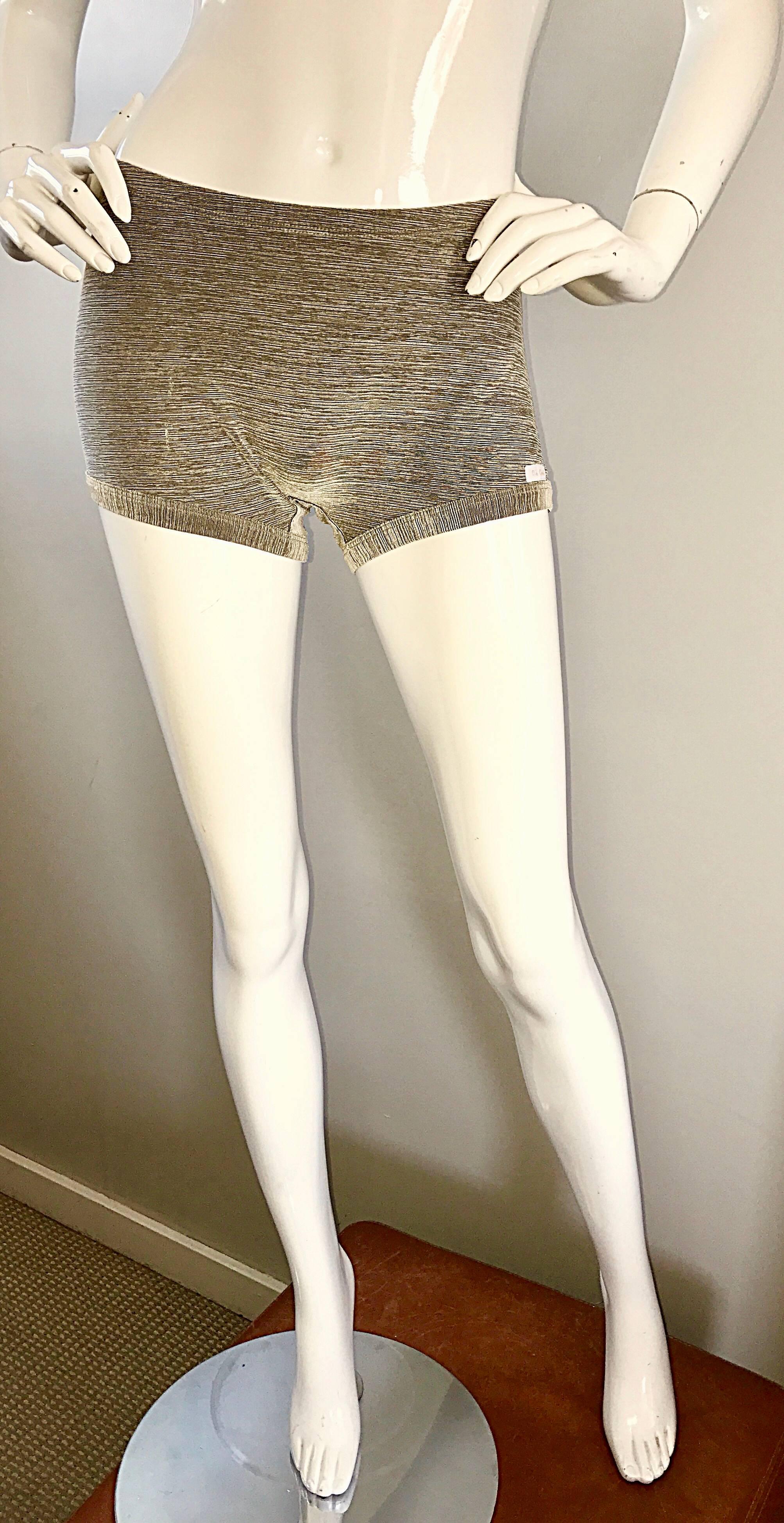 Brown Vintage Pierre Cardin 1970s Gold Metallic Sexy 70s Disco Hot Pants / Shorts 