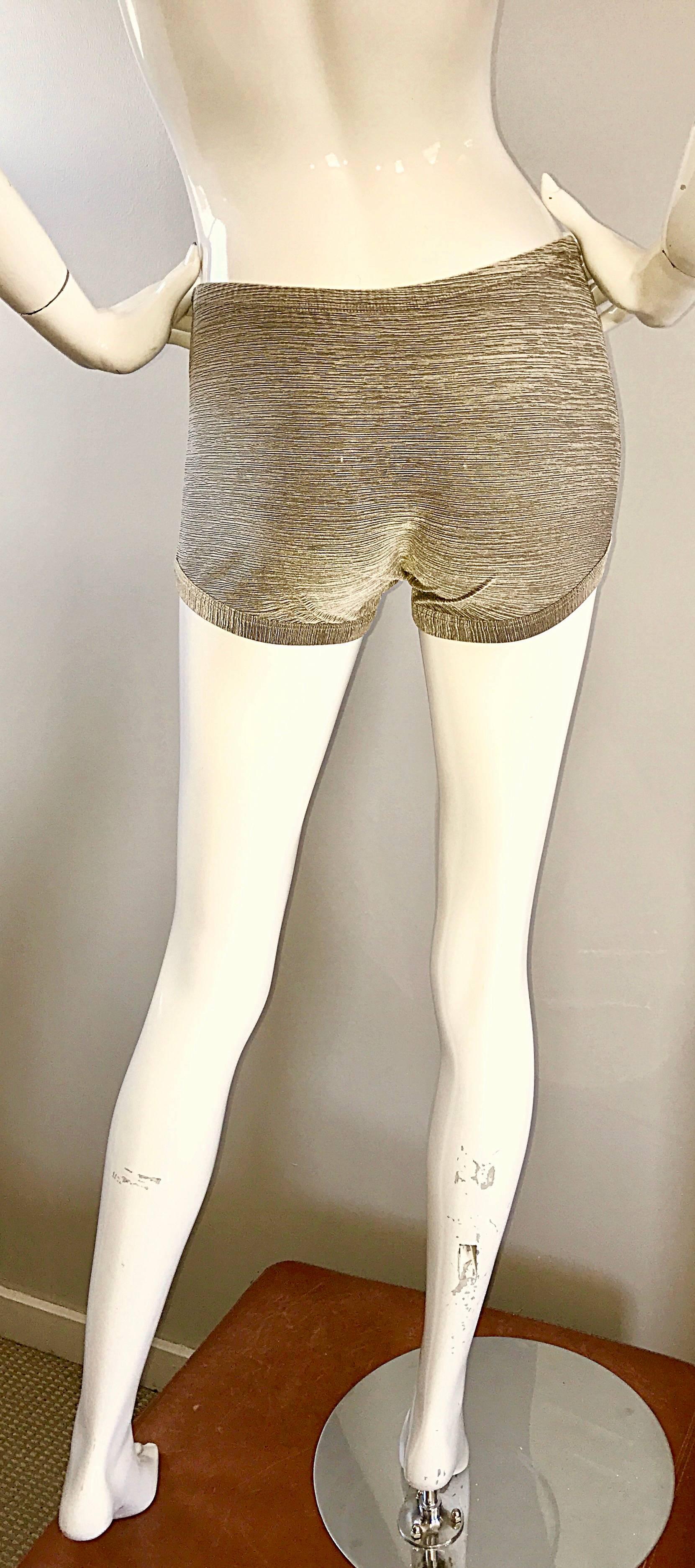 Women's Vintage Pierre Cardin 1970s Gold Metallic Sexy 70s Disco Hot Pants / Shorts 