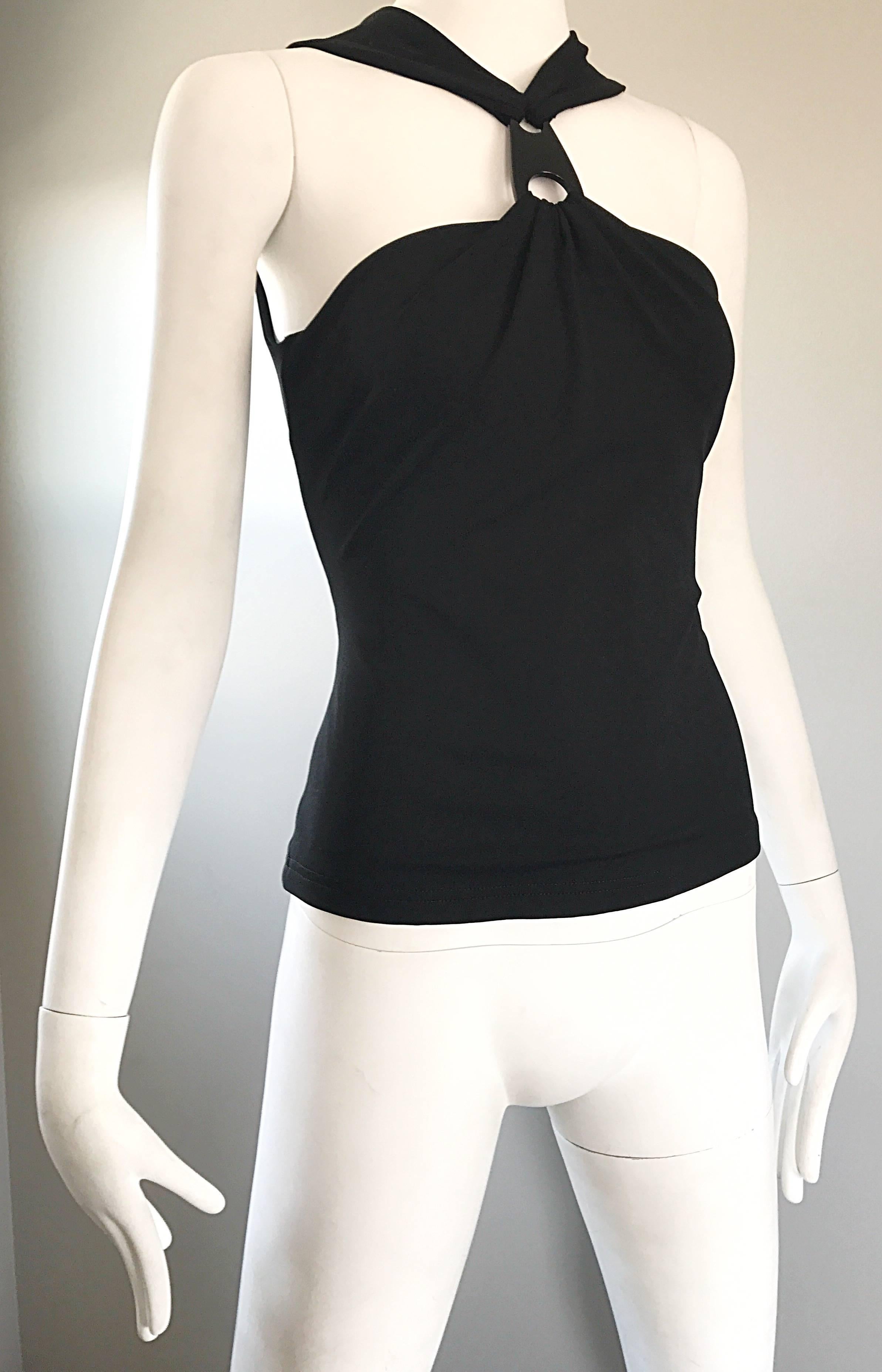 Michael Kors Collection Camiseta negra con escote de pico y doble faz Talla 6 en venta 2
