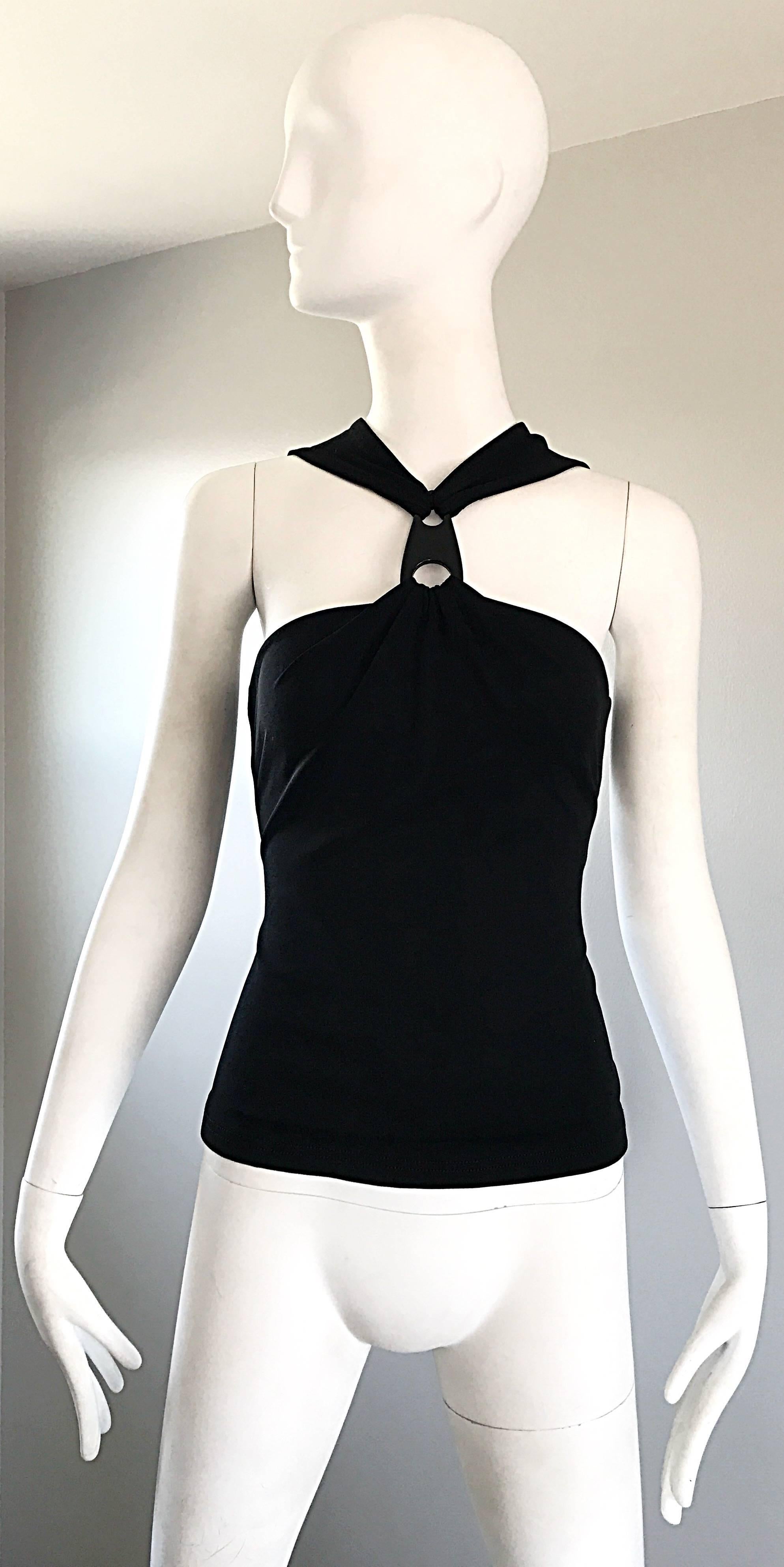 Michael Kors Collection Black Double Faced Jersey Keyhole Halter Top Size 6 For Sale 2