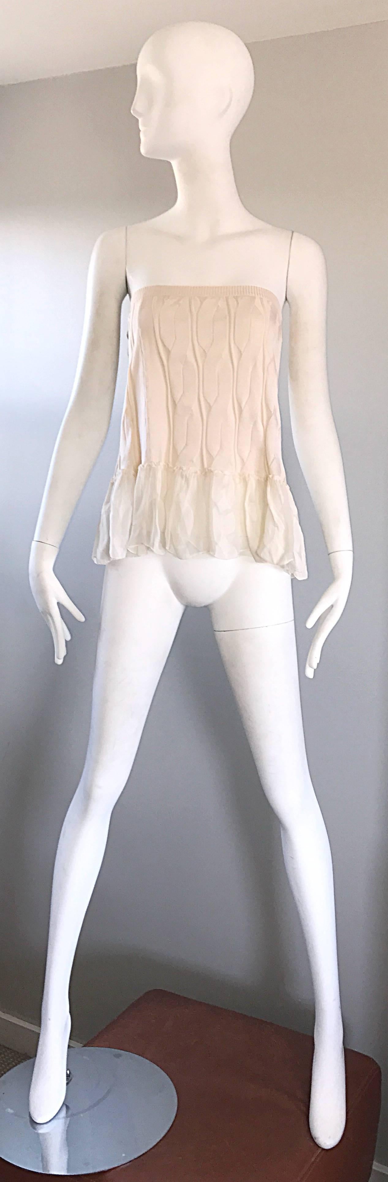 Beige 1990s Calvin Klein Collection Ivory Silk Mini Skirt Or Strapless Top Unworn 90s For Sale