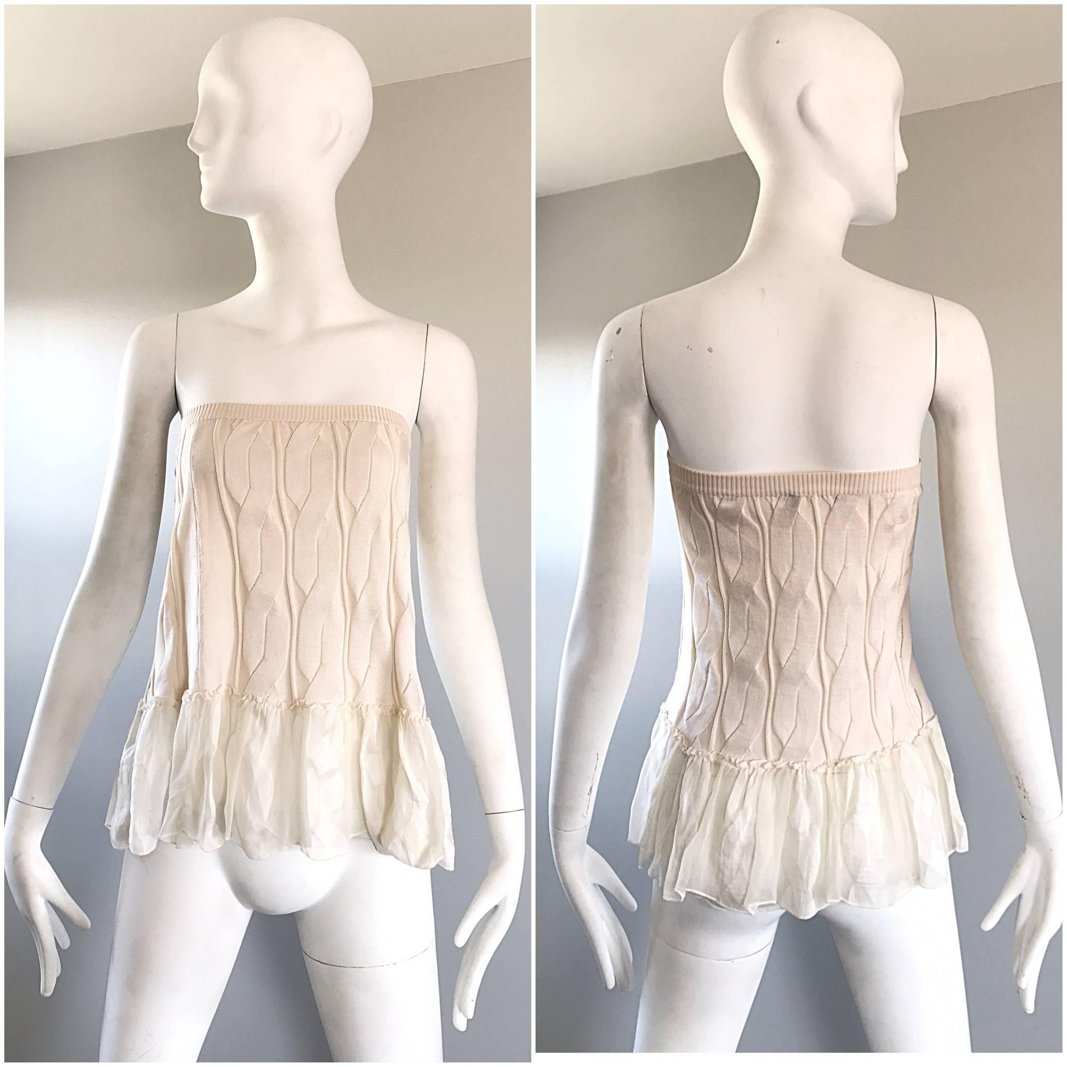 Women's 1990s Calvin Klein Collection Ivory Silk Mini Skirt Or Strapless Top Unworn 90s For Sale