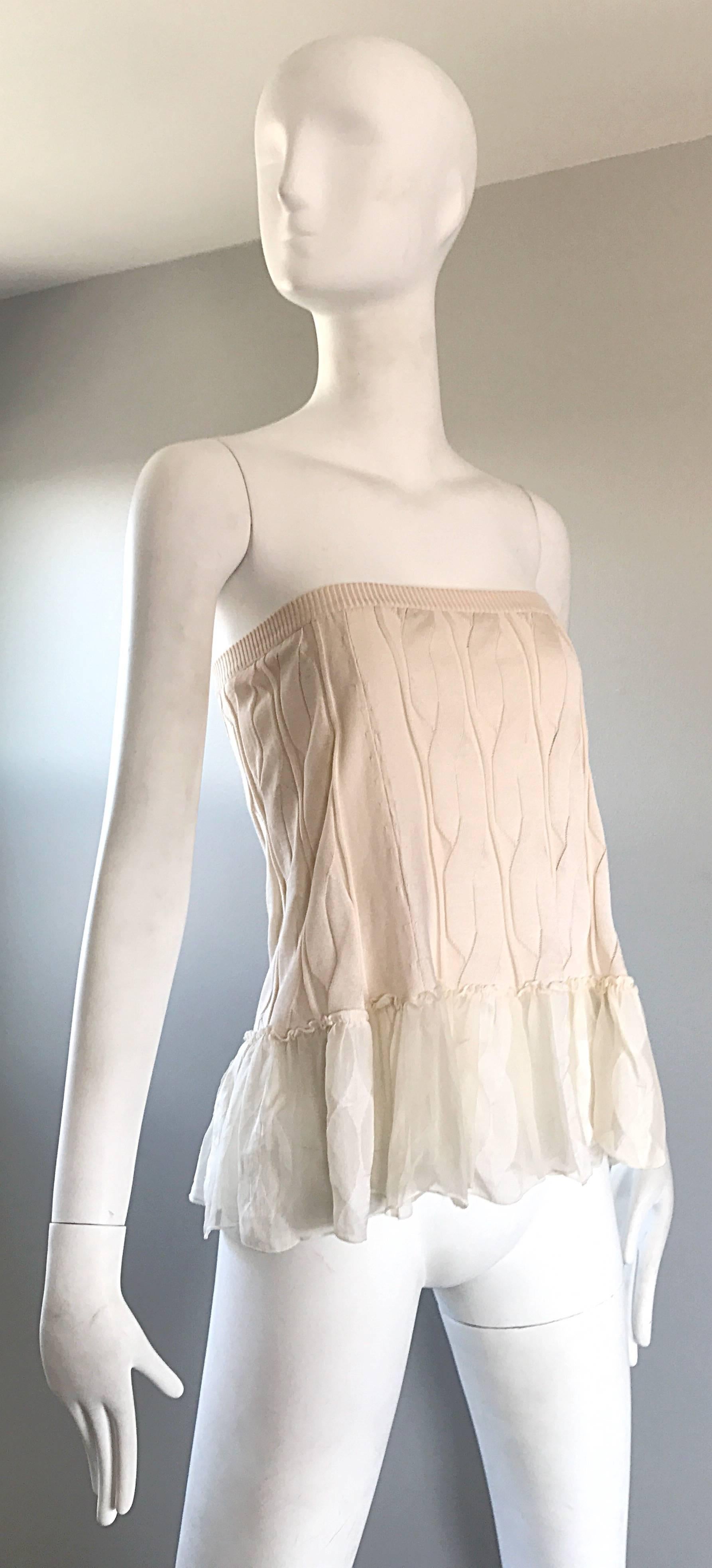 1990s Calvin Klein Collection Ivory Silk Mini Skirt Or Strapless Top Unworn 90s For Sale 3