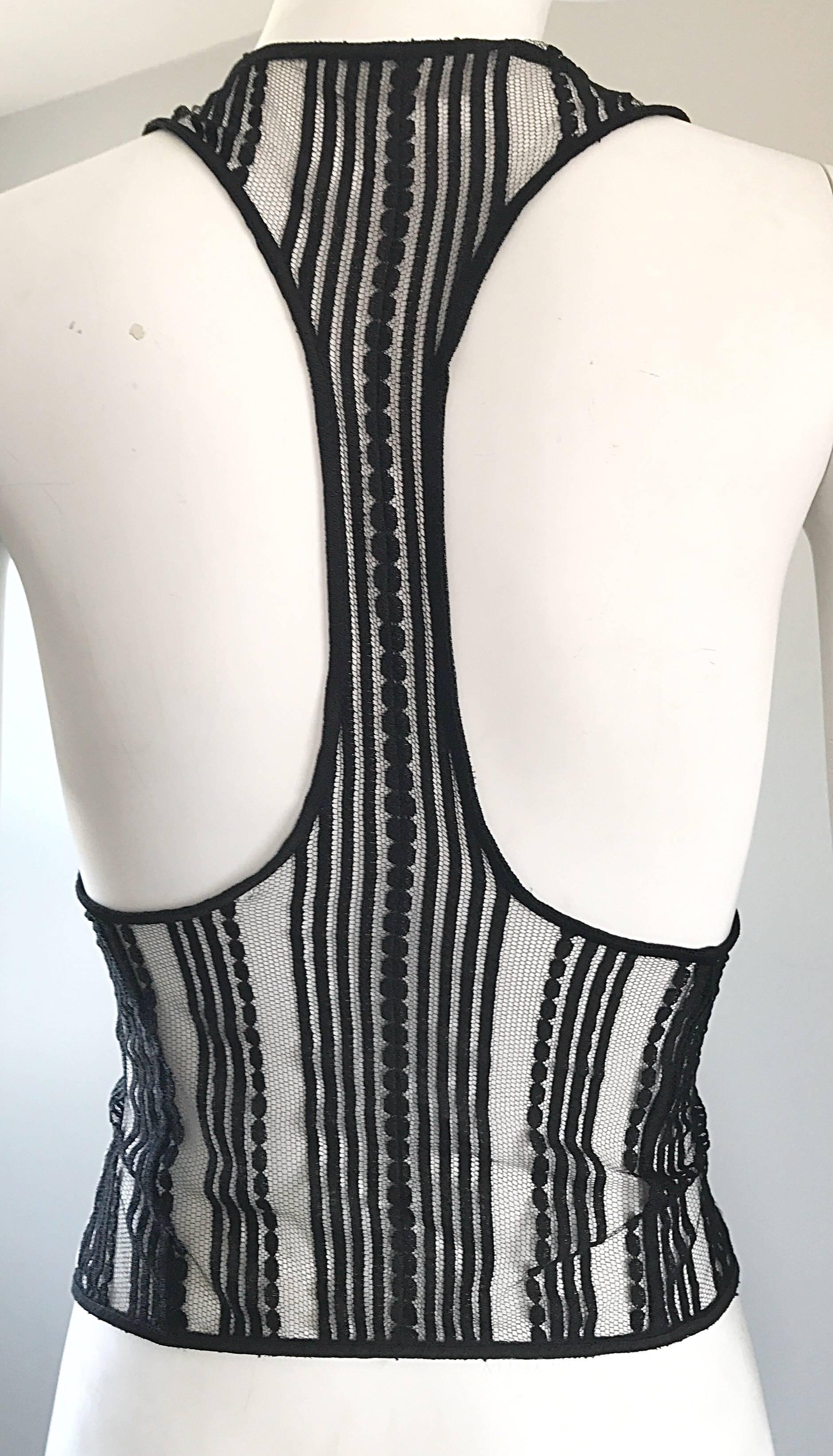 Gray 2000s Richard Chai Black and White Military Bondage Inspired Waistcoat Vest Top For Sale